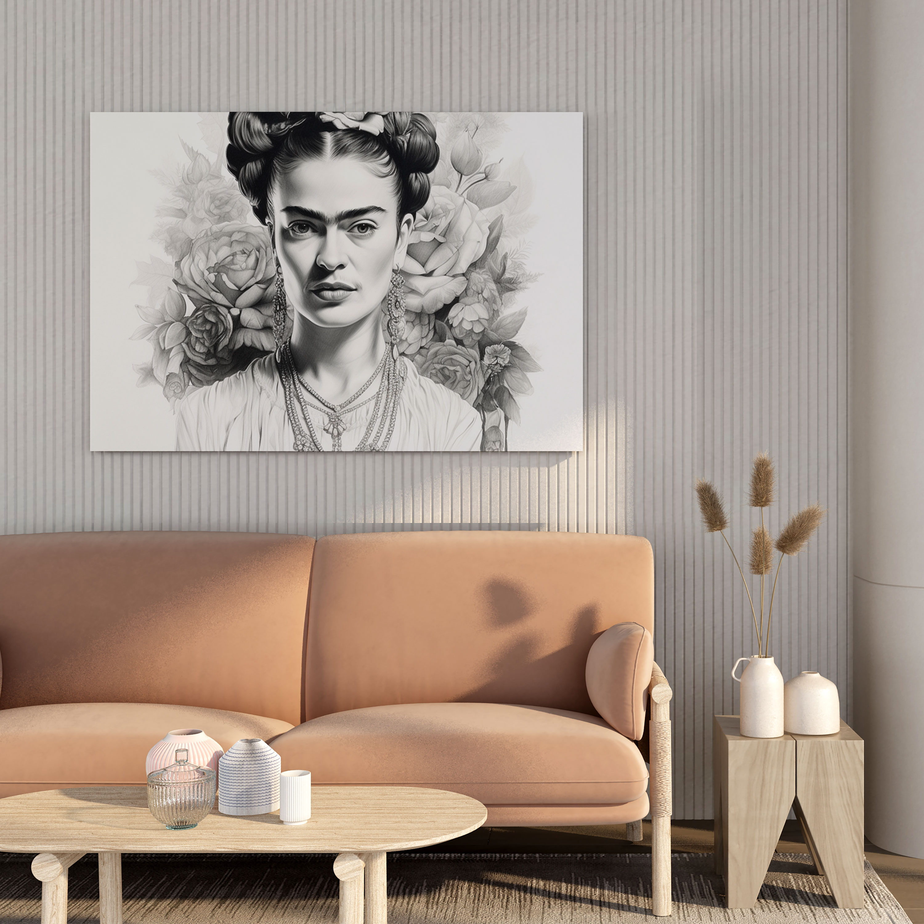 Monokrom Frida Kahlo Kanvas Tablo - Frida Kahlo Duvar Sanatı Duvar Dekorasyonu