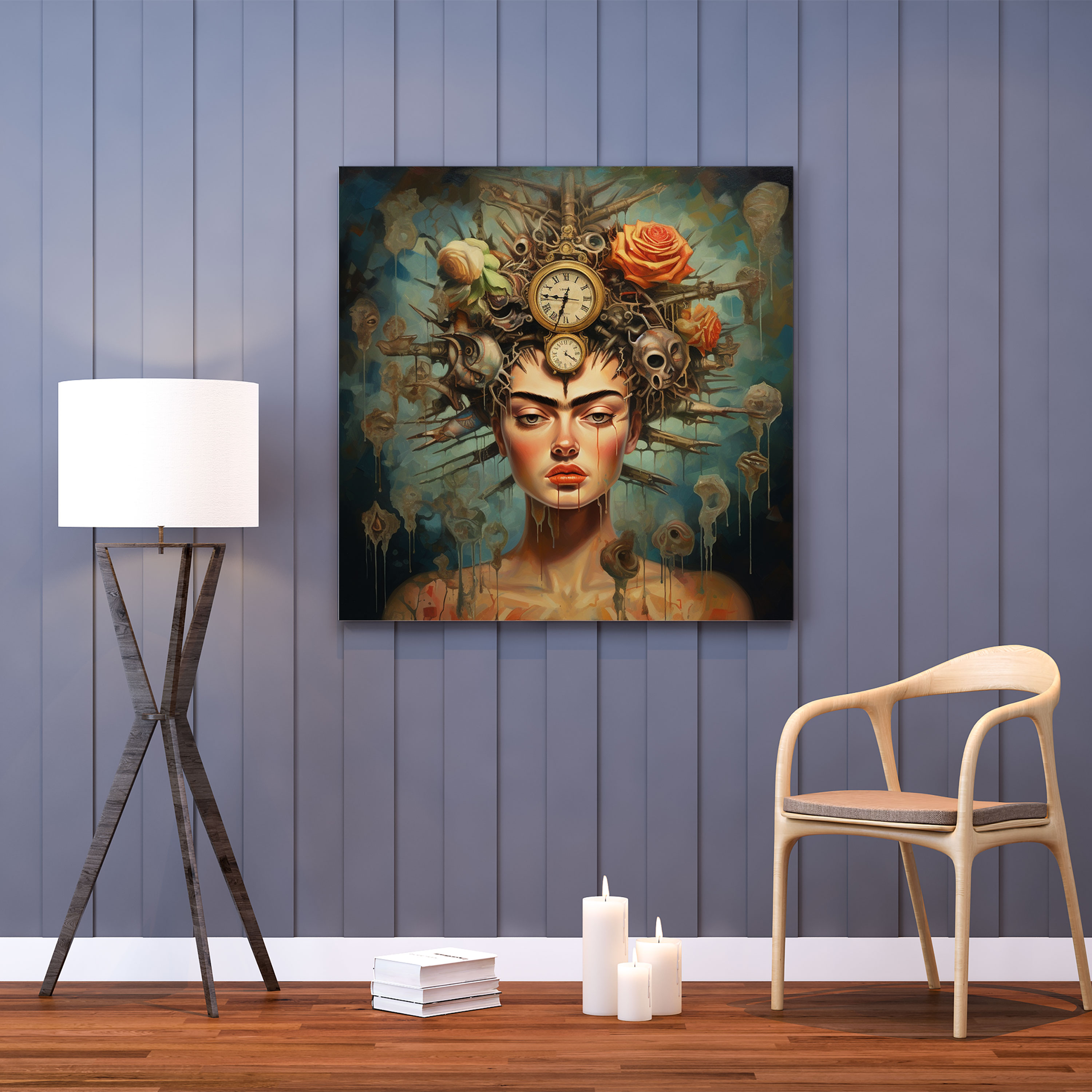 Frida Kahlo Surrealist Kanvas Tablo - Frida Kahlo Diken Tacı Duvar Sanatı