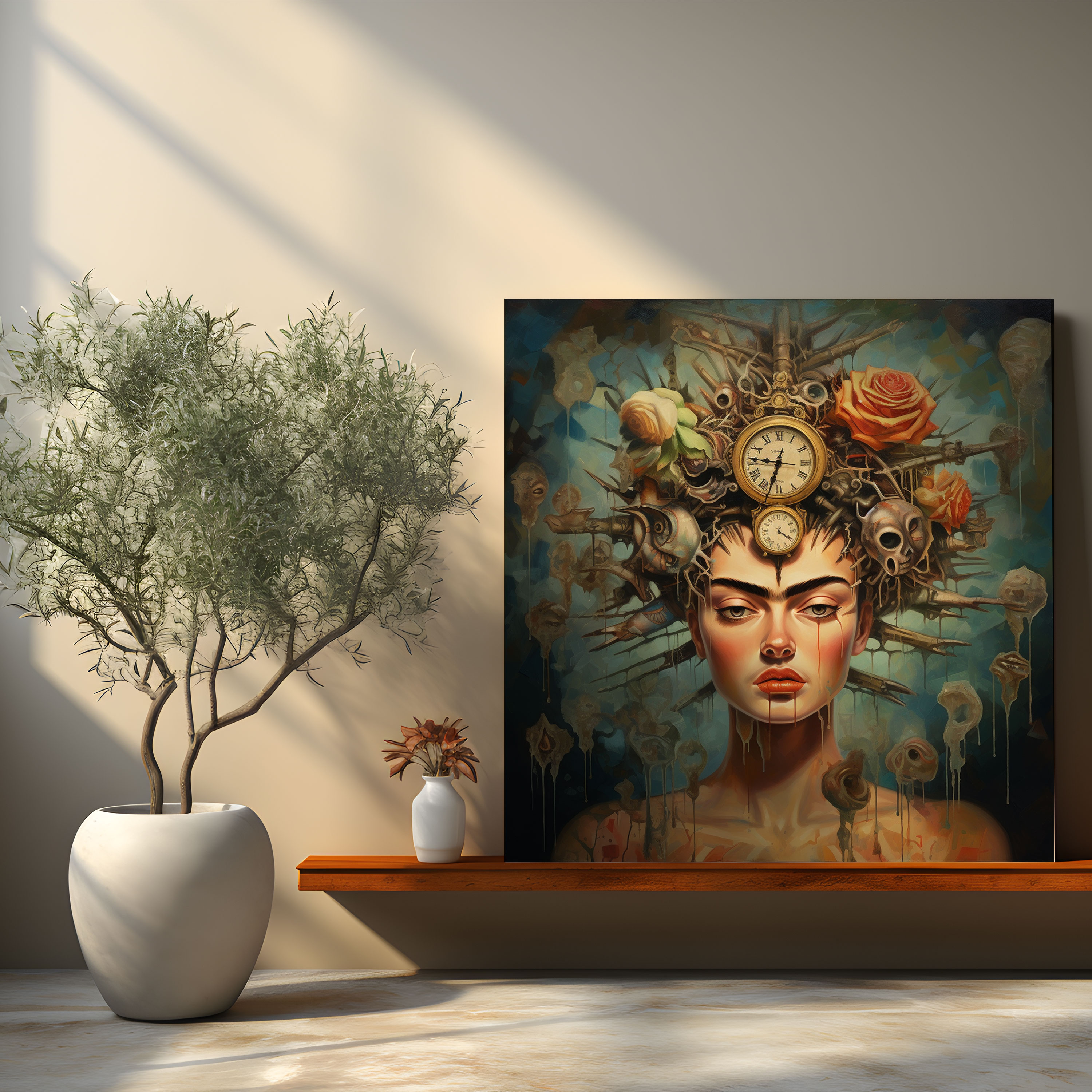 Frida Kahlo Surrealist Kanvas Tablo - Frida Kahlo Diken Tacı Duvar Sanatı