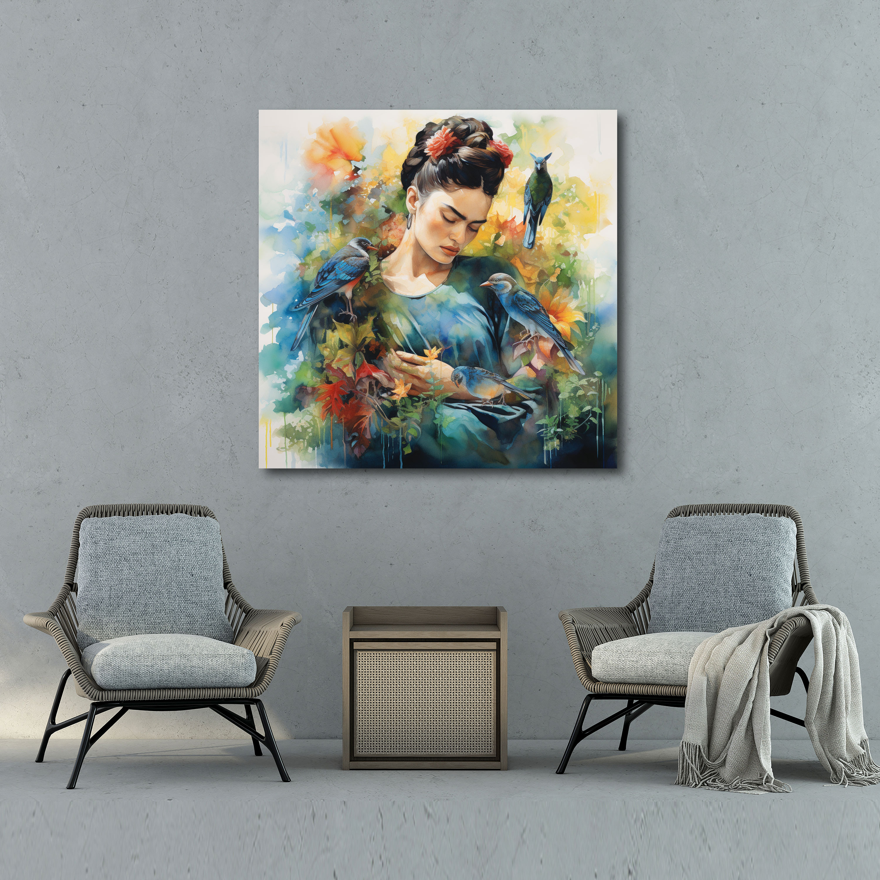 Frida Kahlo Suluboya Kanvas Tablo - Frida Kahlo Kanvas Duvar Sanatı