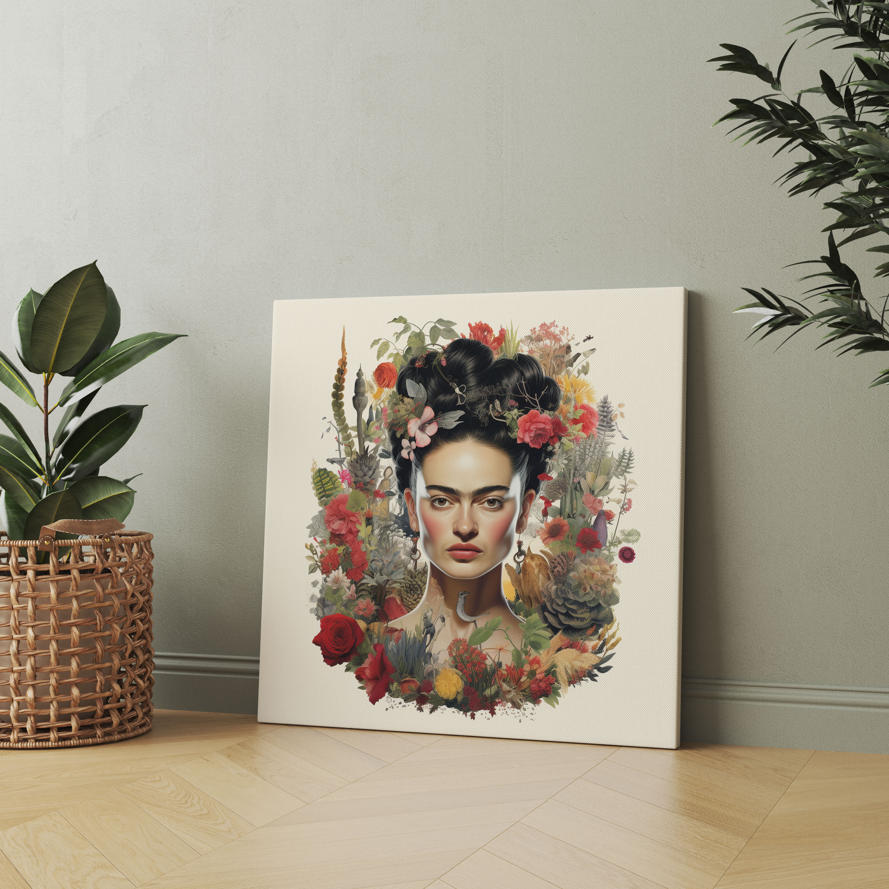 Frida Kahlo Botanik Kanvas Tablosu - Frida Kahlo Botanik İllüstrasyon Çiçek Düzenlemeleri