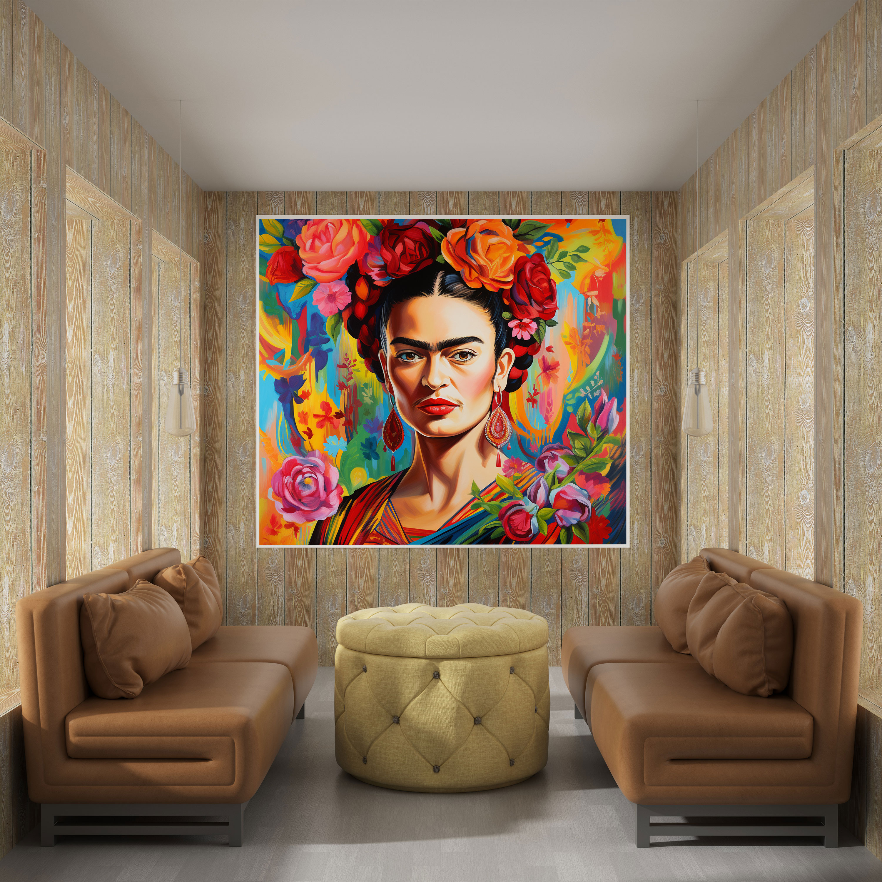 Frida Kahlo Canvas Print - Frida Kahlo, Colorful Background, Canvas, Wall Decoration