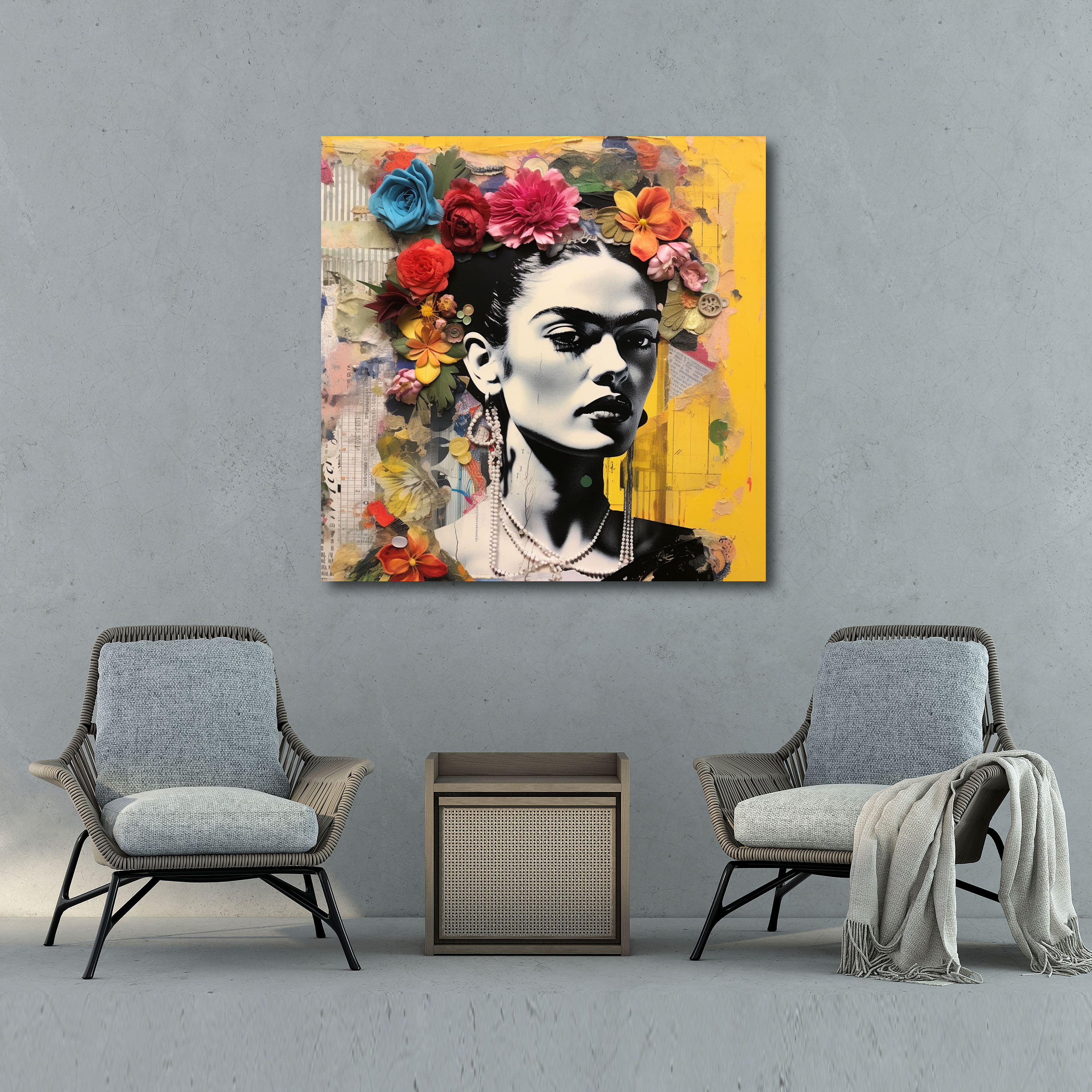 Frida Kahlo Canvas Print - Frida Kahlo, Diverse Materials, Abstract Mixed Media Collage, Wall Decoration