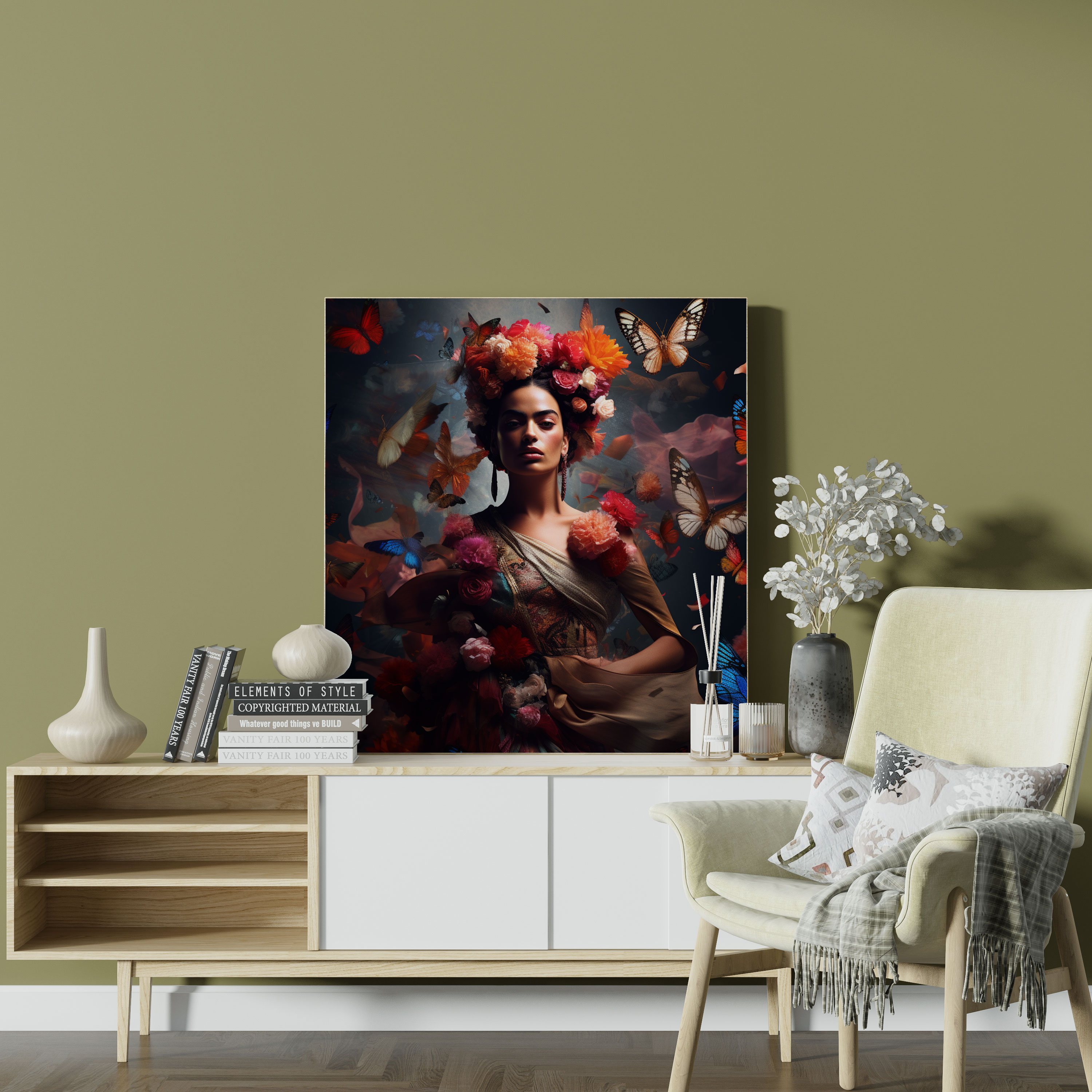 Frida Kahlo Canvas Wall Decoration - Frida Kahlo, Surreal Painting, Wall Art, Flowers