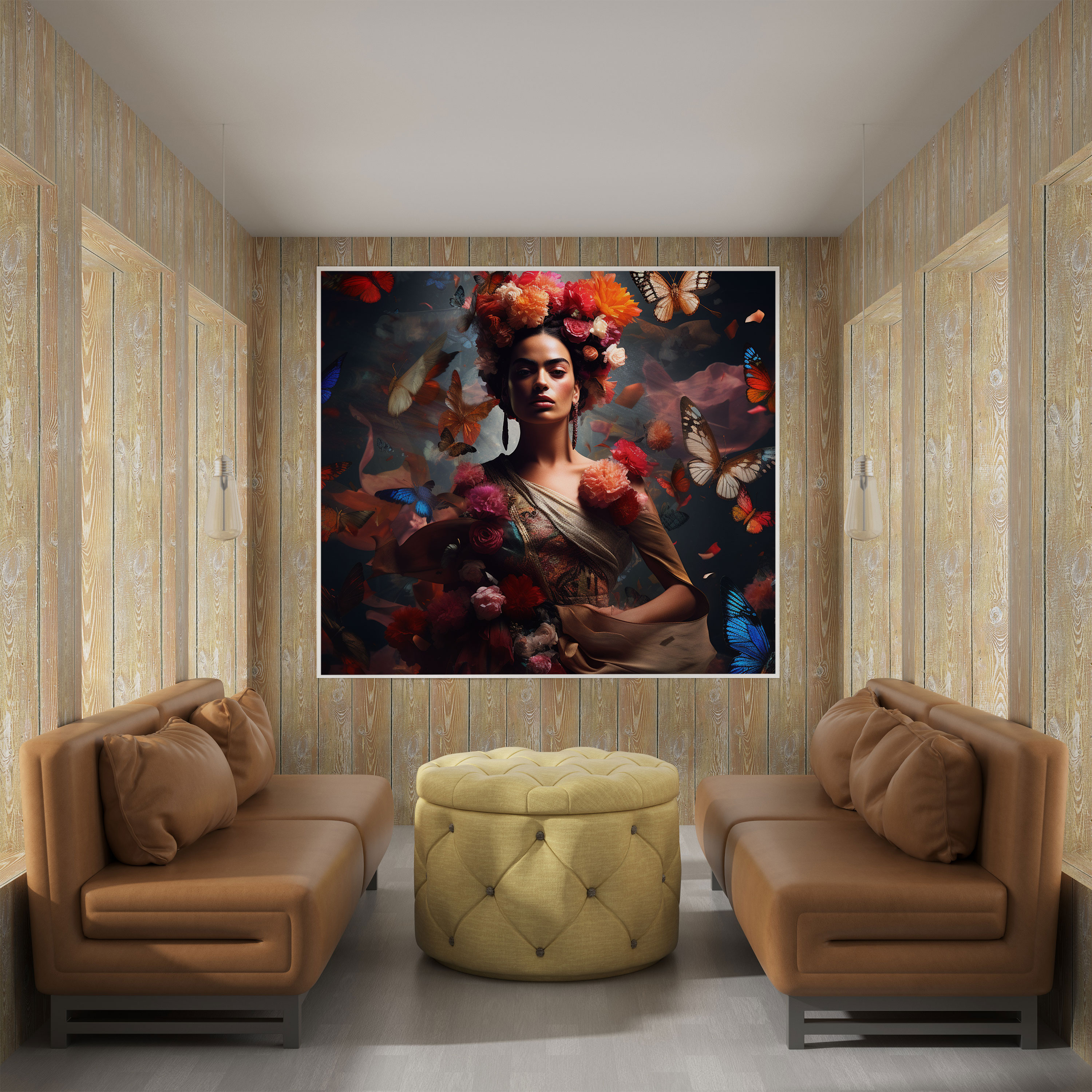 Frida Kahlo Canvas Wall Decoration - Frida Kahlo, Surreal Painting, Wall Art, Flowers