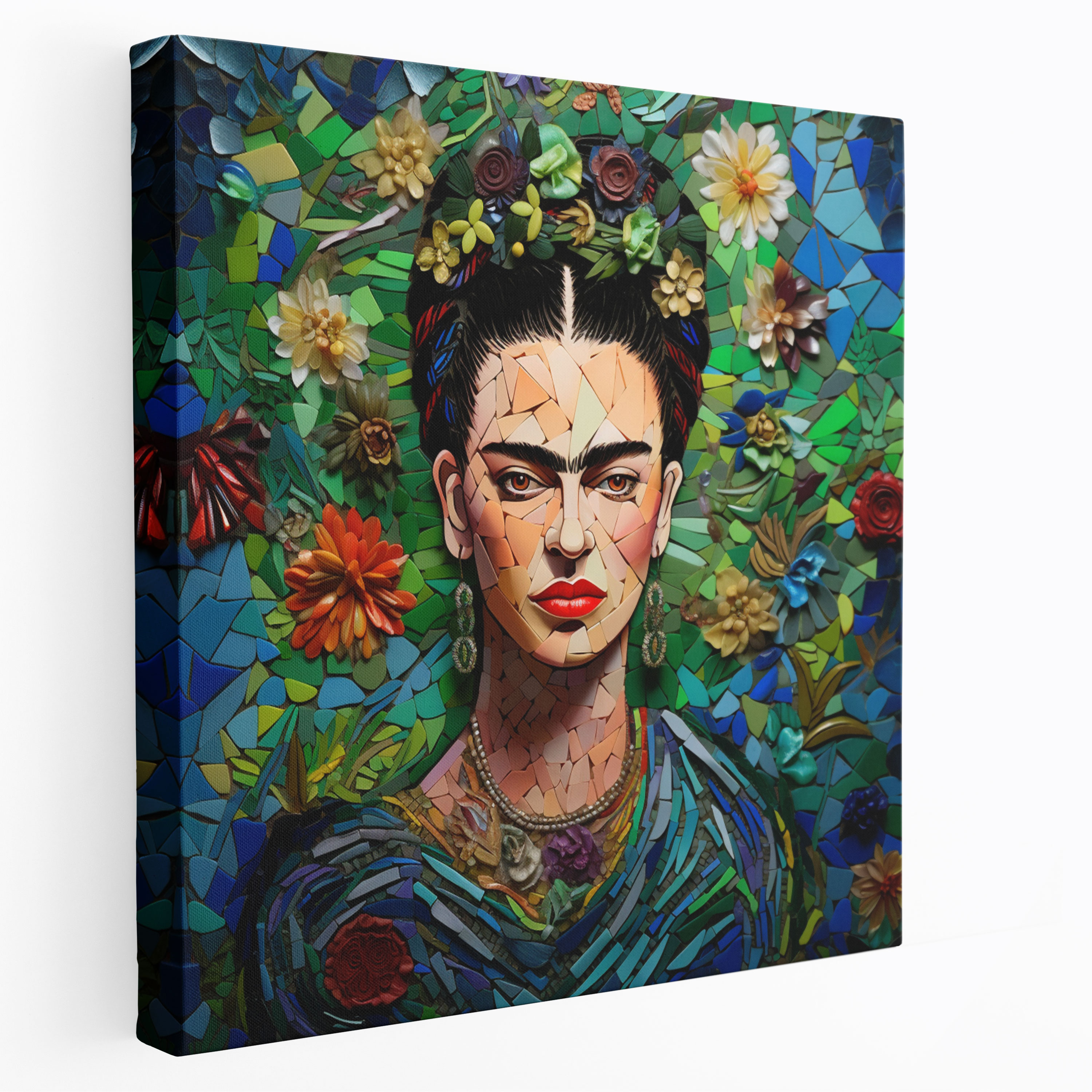 Frida Kahlo Mozaik Kanvas Tablo - Frida Kahlo Mozaik Sanat Eseri Duvar Sanatı Dayanıklılık