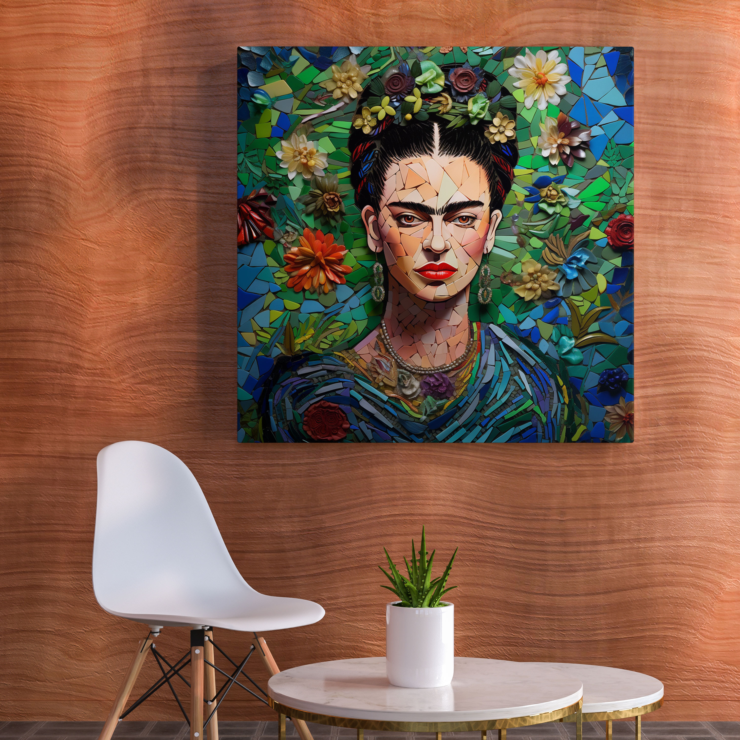 Frida Kahlo Mozaik Kanvas Tablo - Frida Kahlo Mozaik Sanat Eseri Duvar Sanatı Dayanıklılık