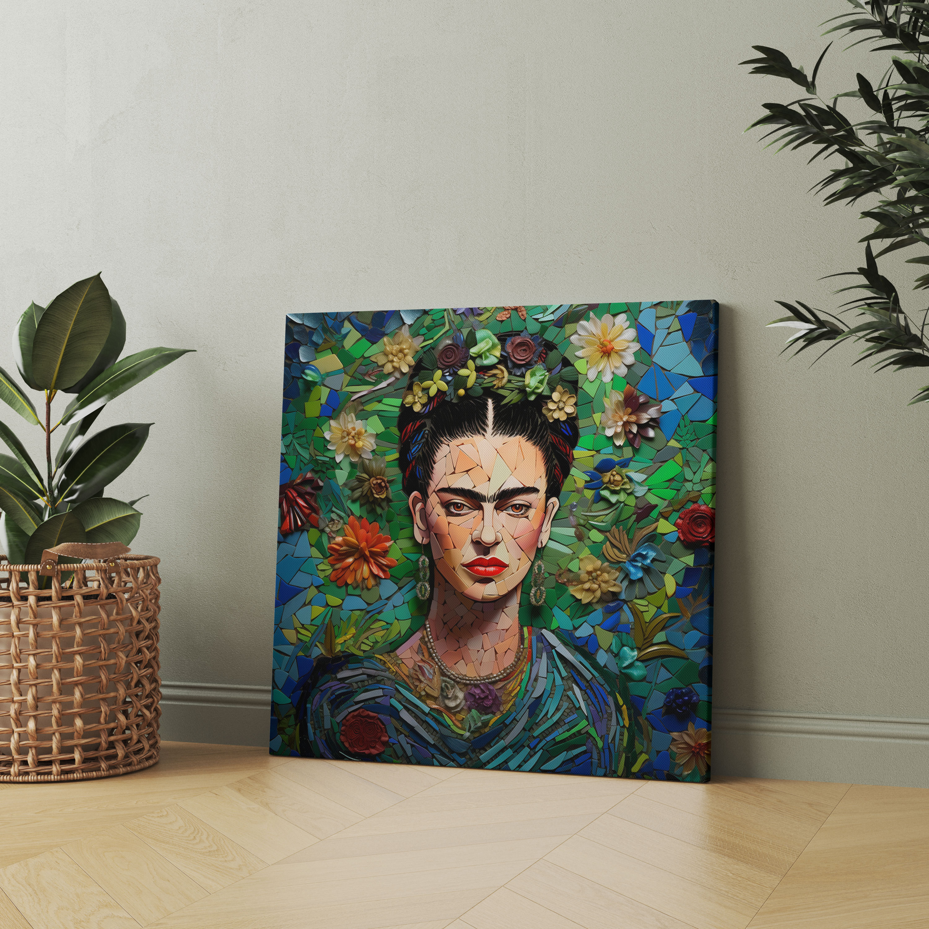 Frida Kahlo Mozaik Kanvas Tablo - Frida Kahlo Mozaik Sanat Eseri Duvar Sanatı Dayanıklılık