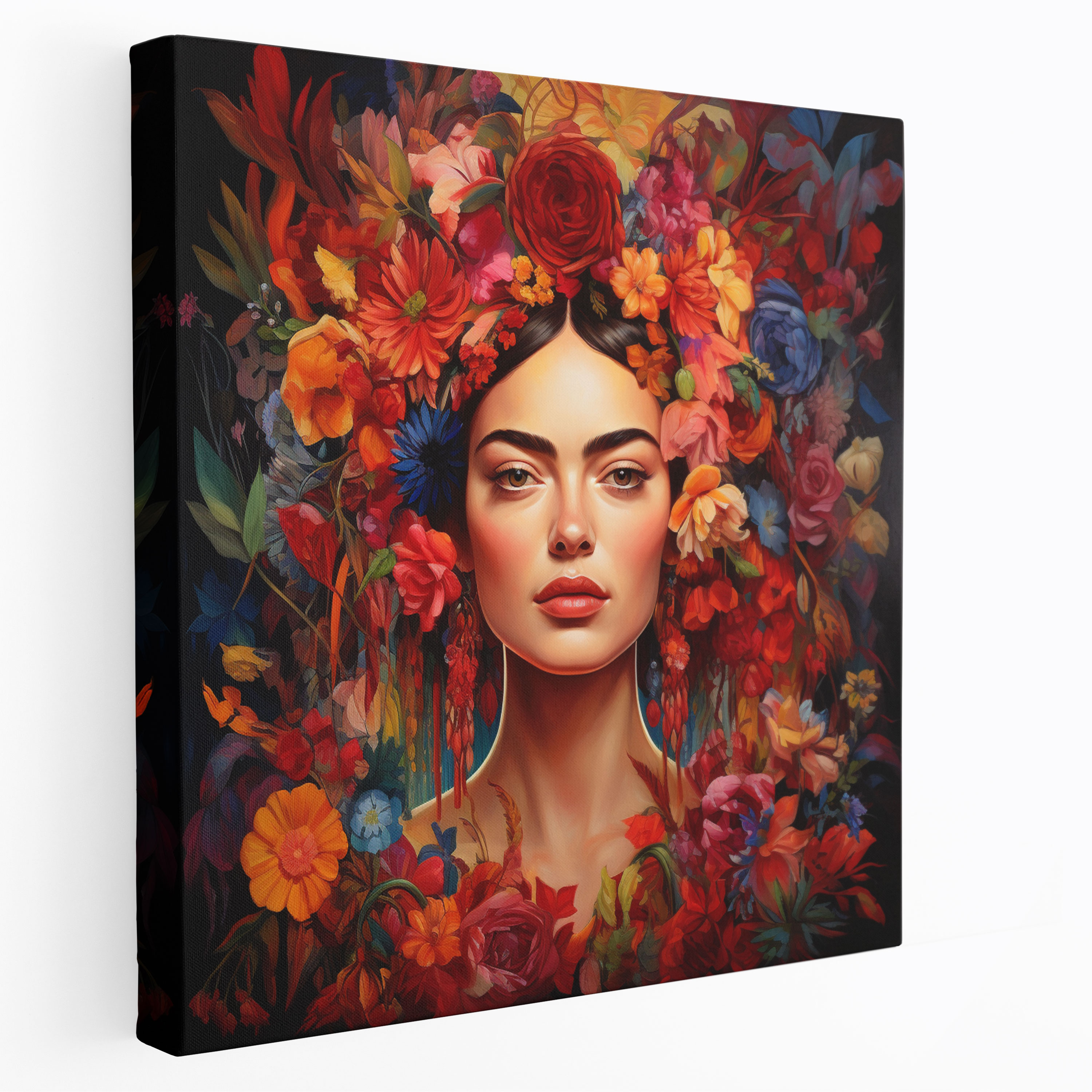 Frida Kahlo Kanvas Tablo - Canlı Çiçek Resim - Frida Kahlo Duvar Sanatı Kanvas Yemyeşil Bahçe