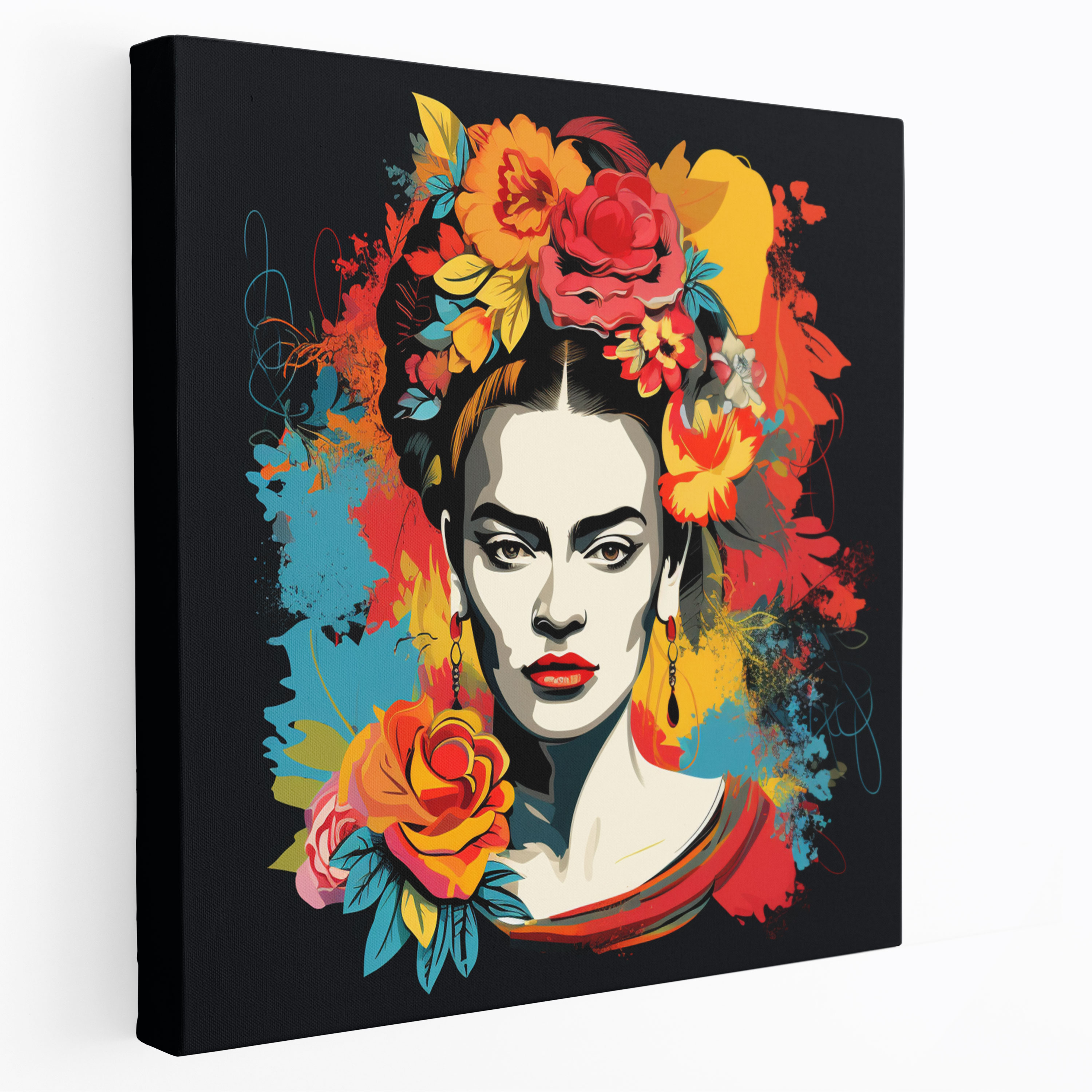 Frida Kahlo Kanvas Tablo - Pop Sanat Esintili İllüstrasyon - Canlı Renkler