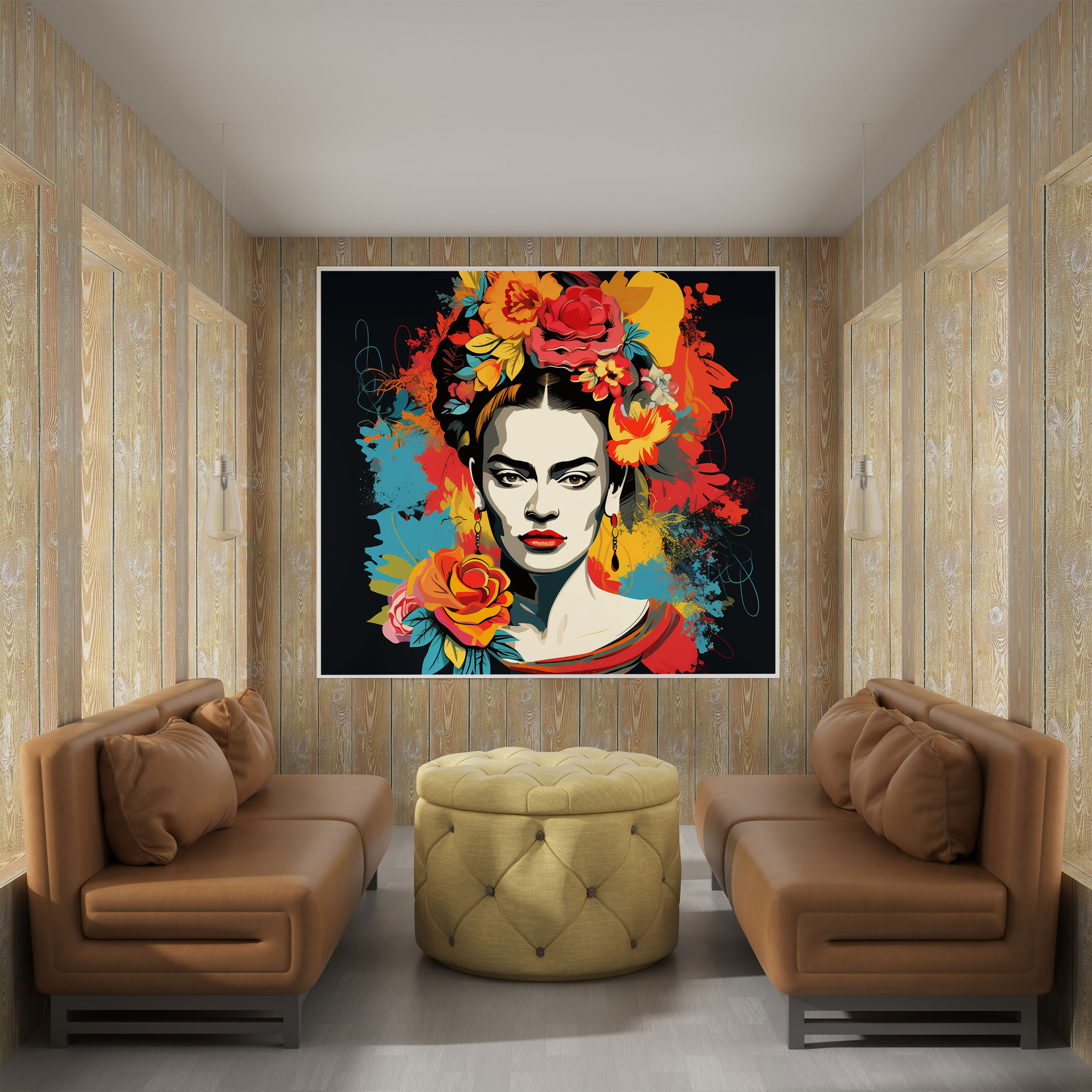 Frida Kahlo Kanvas Tablo - Pop Sanat Esintili İllüstrasyon - Canlı Renkler