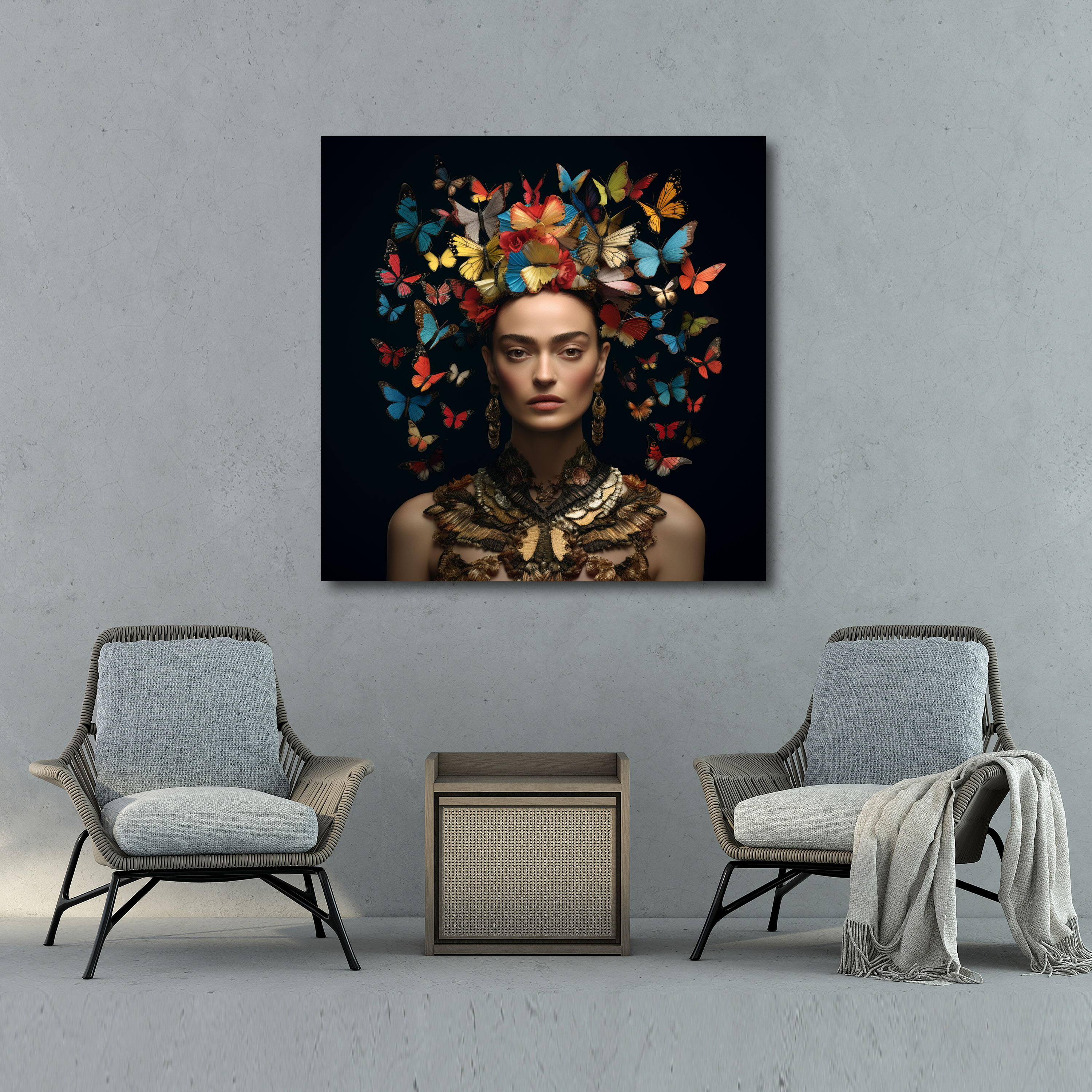 Frida Kahlo Canvas Wall Art - Frida Kahlo, Surrealistic Artwork, Butterflies, Transformation