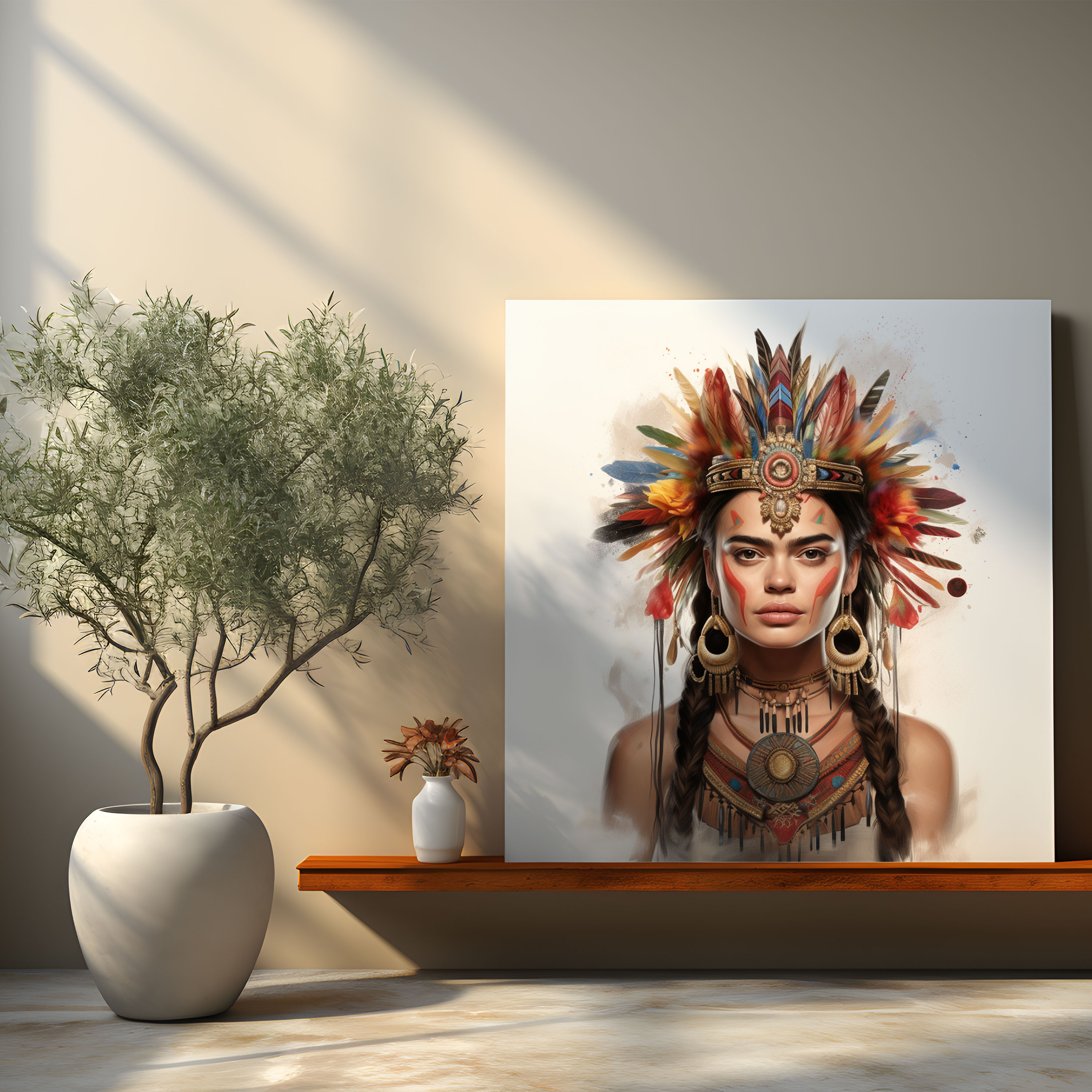 Frida Kahlo Kanvas Tablo Sanatı - Yerli Meksika Sembolleri ile Frida Kahlo Köklere Bağlılığıyla