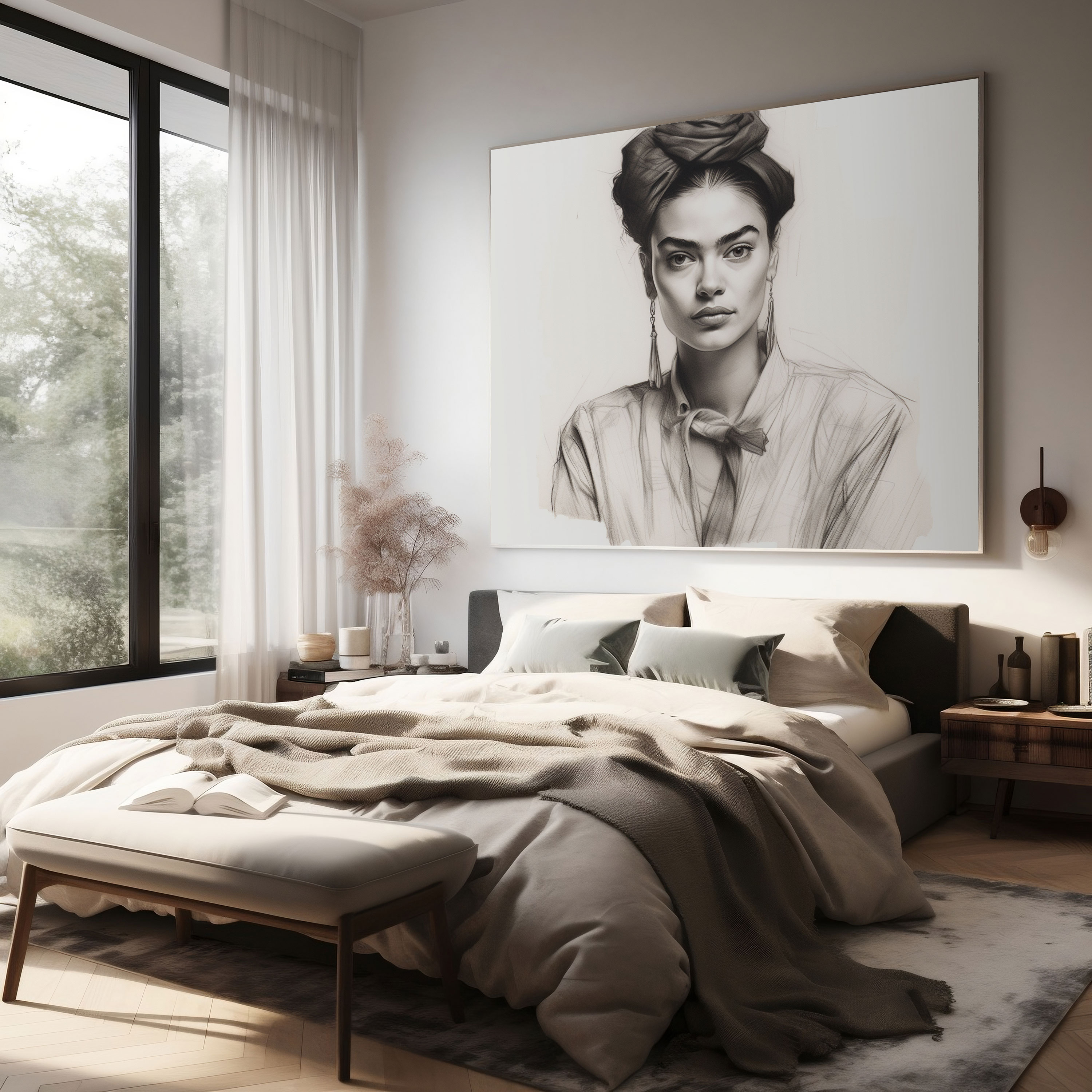 Frida Kahlo Canvas Wall Decoration - Frida Kahlo, Home Decoration, Monochromatic, Canvas Print