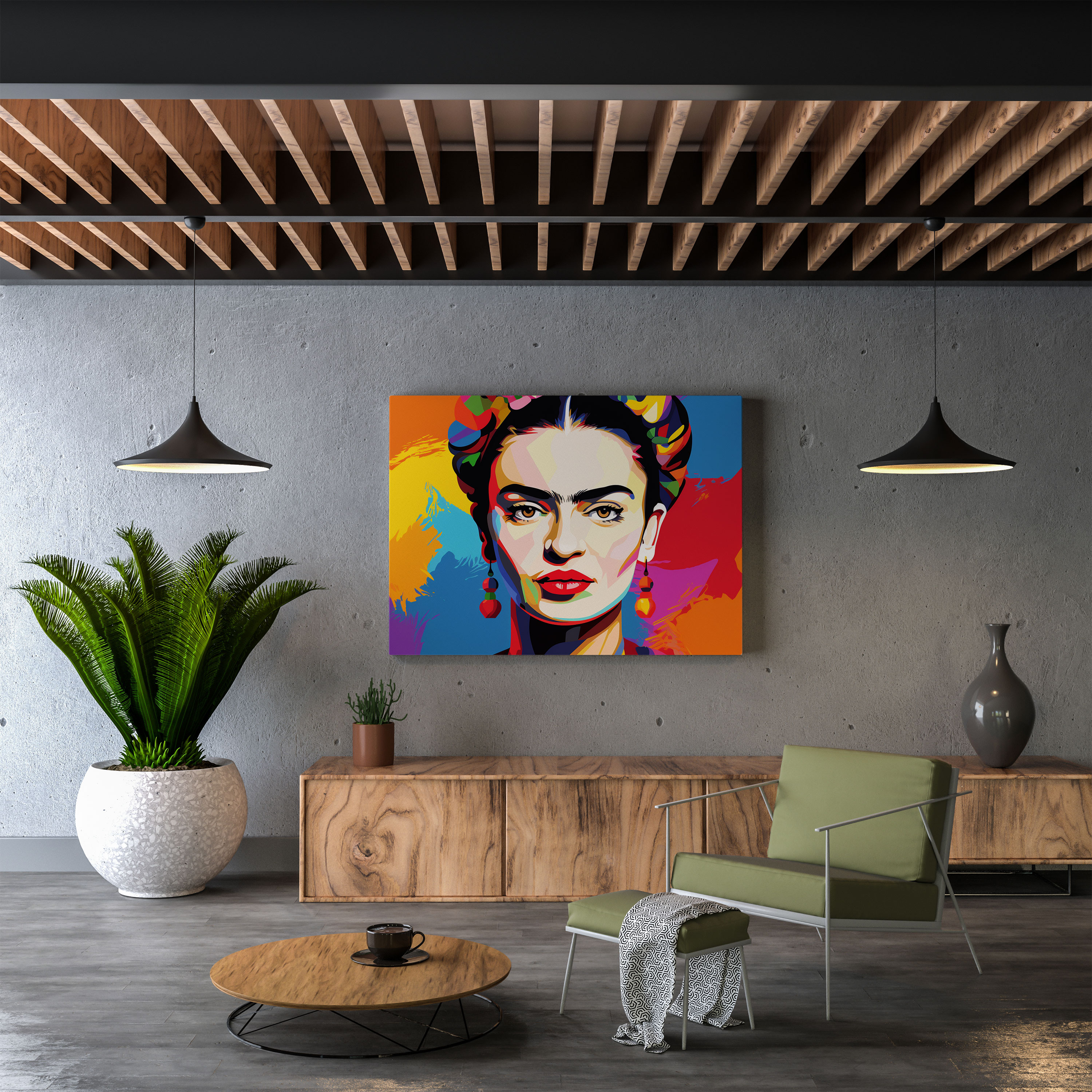 Frida Kahlo Kanvas Tablo - Retro Esintilerle Duvar Dekorasyonu