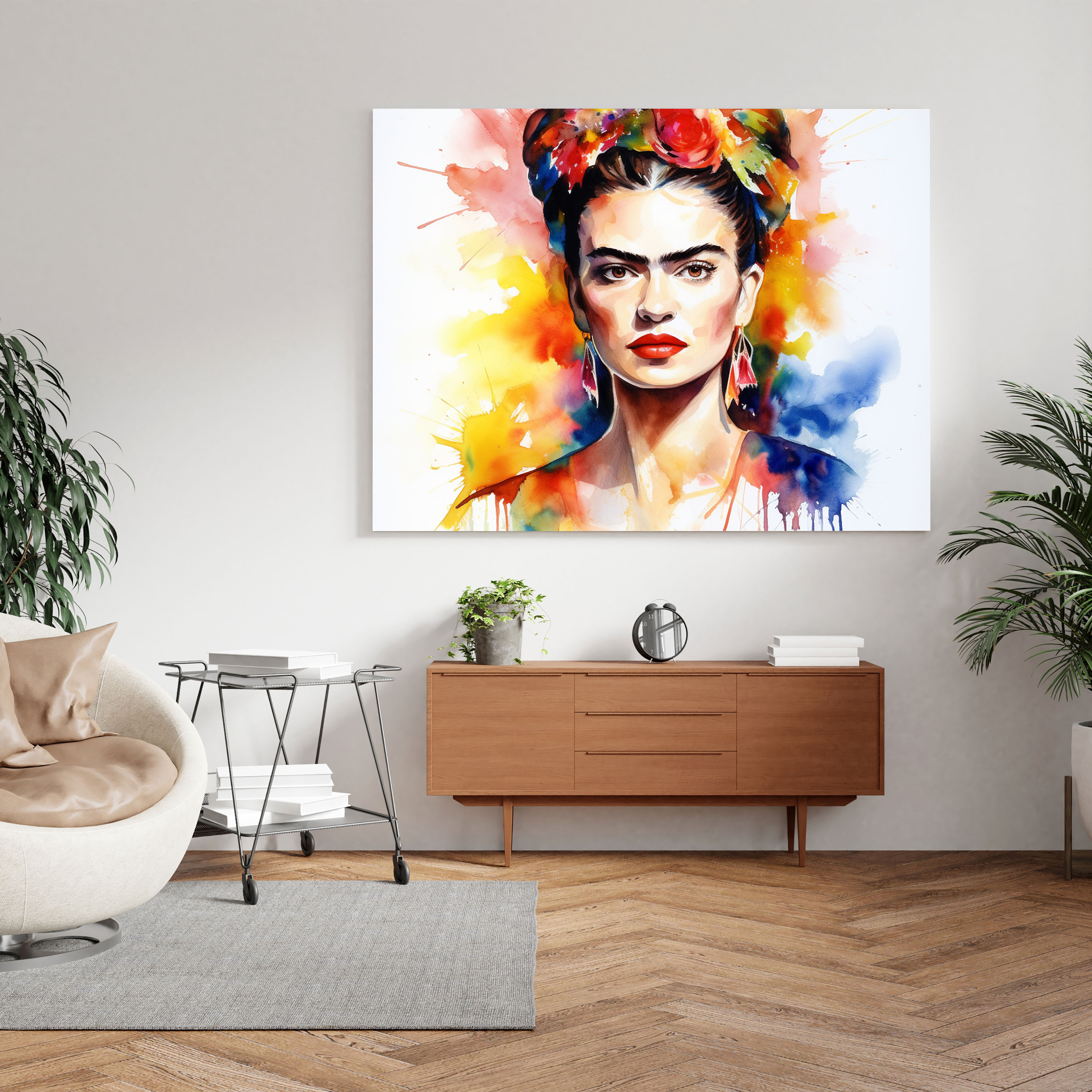Frida Kahlo Suluboya Kanvas Tablo - Frida Kahlo Ateşli Ruh Canlı