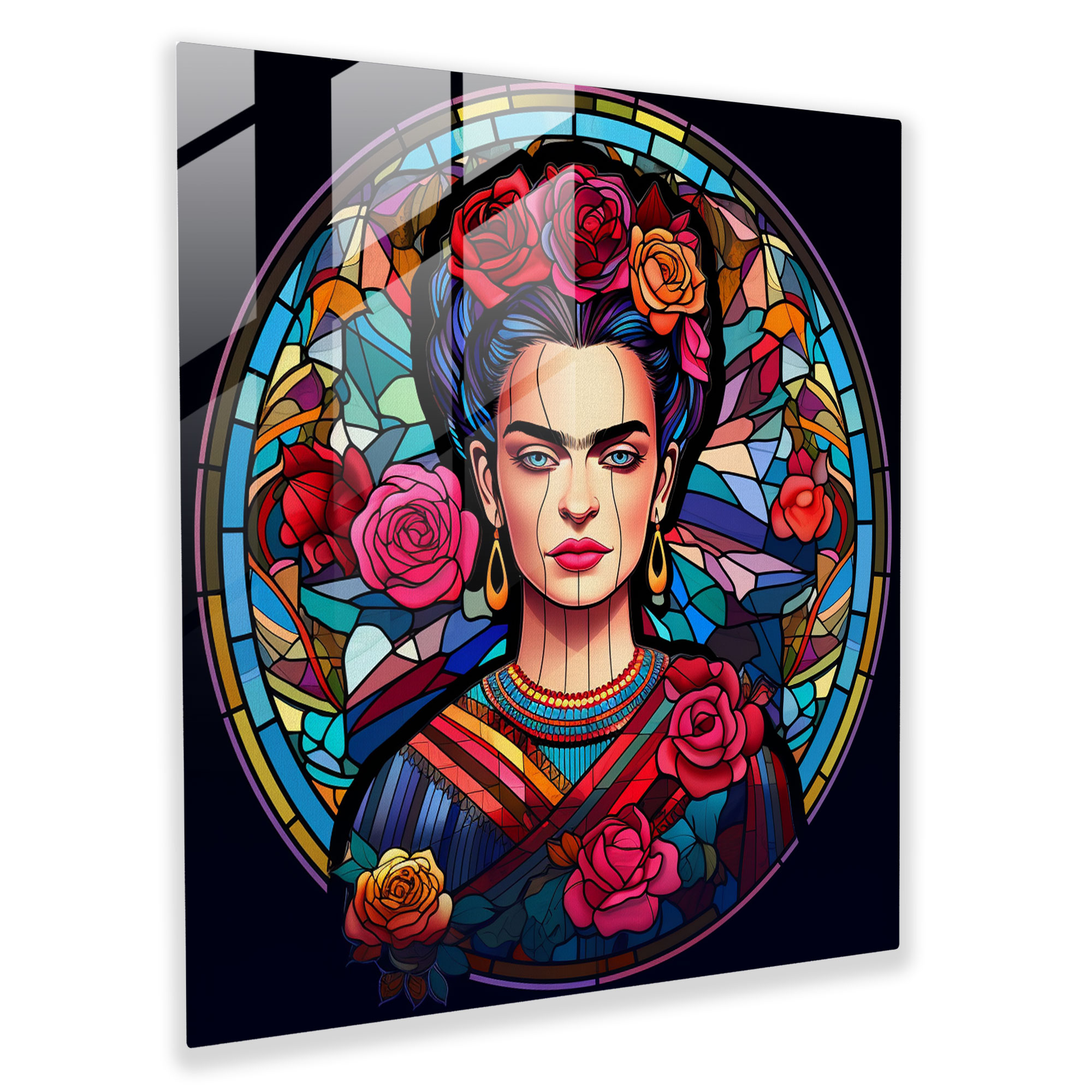 Frida Kahlo Glass Print - Frida Kahlo, Home Decoration, Vibrant Hues, Stained Glass Artwork