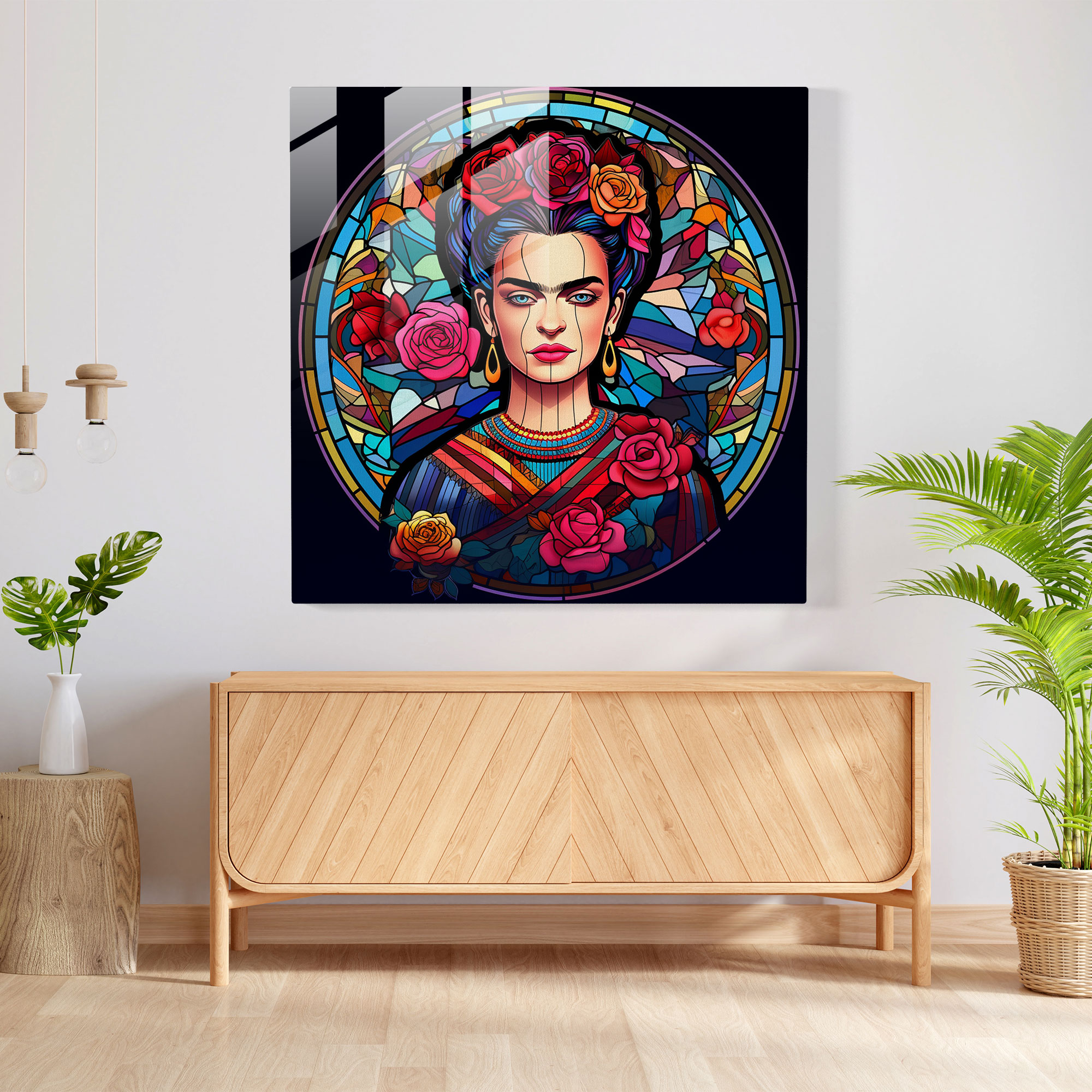 Frida Kahlo Glass Print - Frida Kahlo, Home Decoration, Vibrant Hues, Stained Glass Artwork
