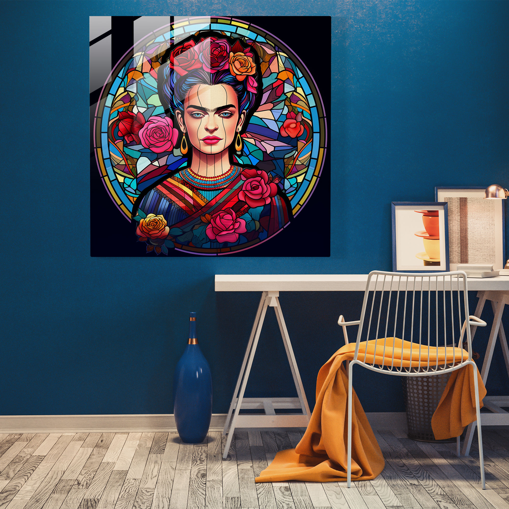 Frida Kahlo Glass Print - Frida Kahlo, Home Decoration, Vibrant Hues, Stained Glass Artwork