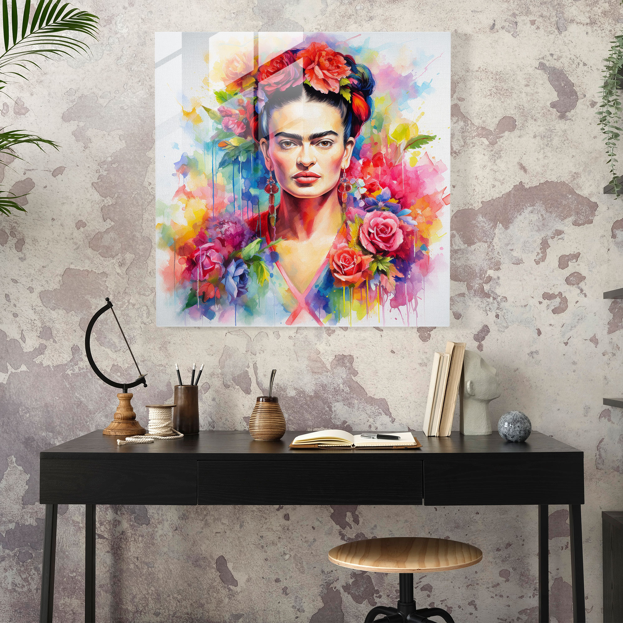 Frida Kahlo Cam Tablo - Dayanıklı Çiçek - Frida Kahlo Çiçekler Duvar Dekorasyonu Cam Tablo