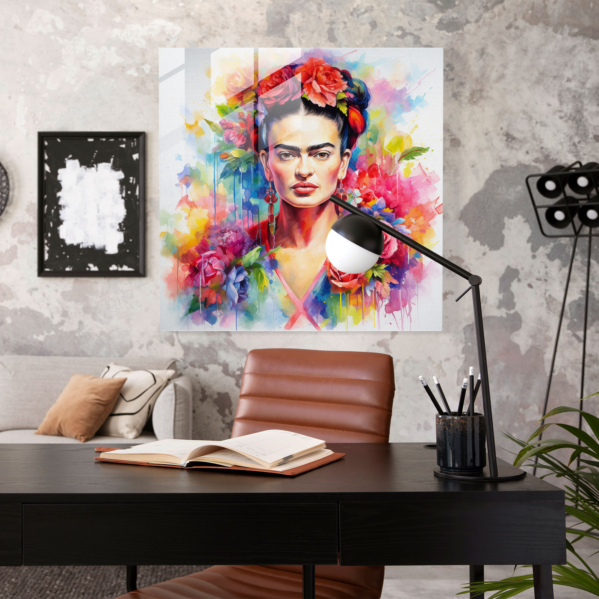 Frida Kahlo Cam Tablo - Dayanıklı Çiçek - Frida Kahlo Çiçekler Duvar Dekorasyonu Cam Tablo