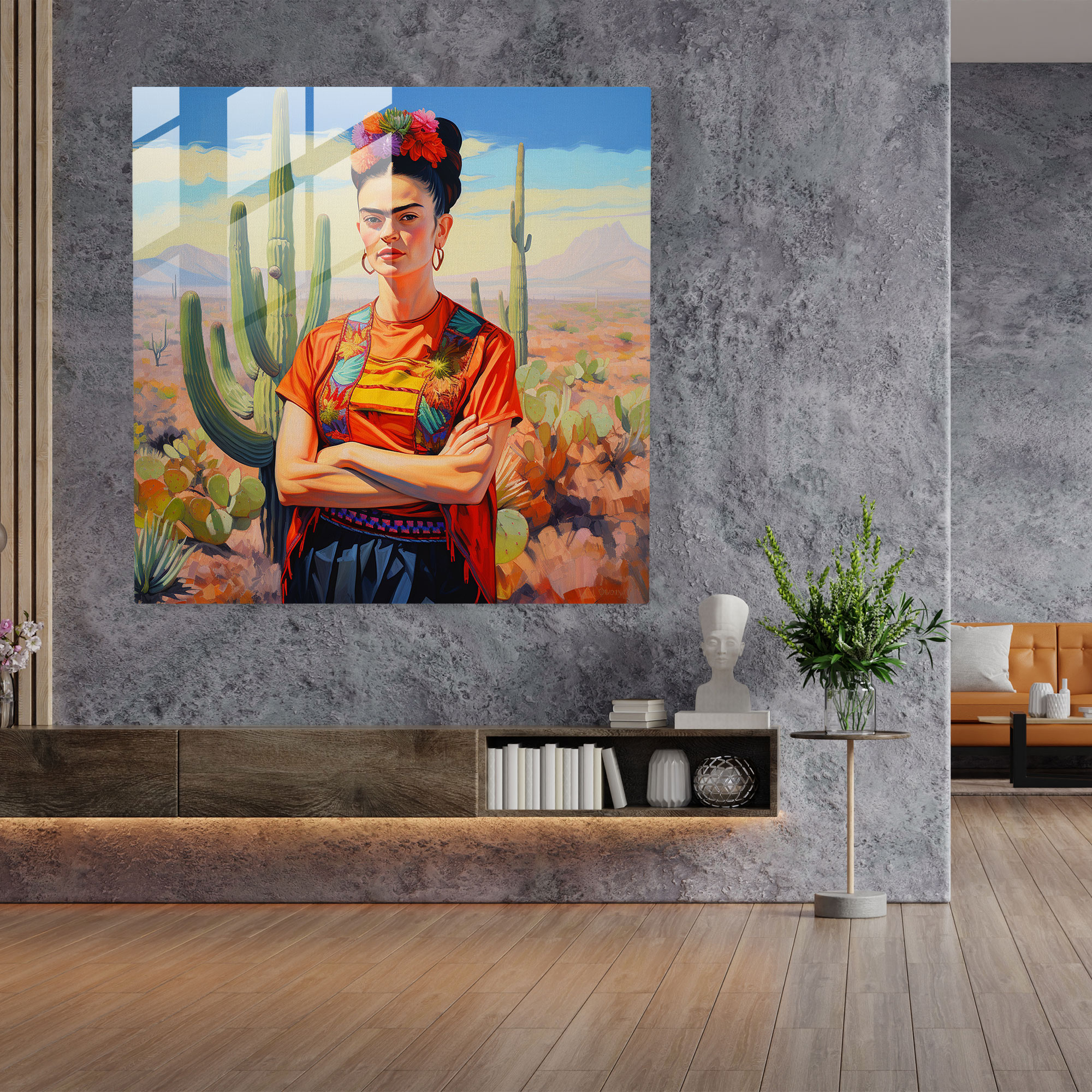 Frida Kahlo Cam Tablo - Çölün İlhamı - Frida Kahlo Modern Sanat Dayanıklılık Cam Sanatı