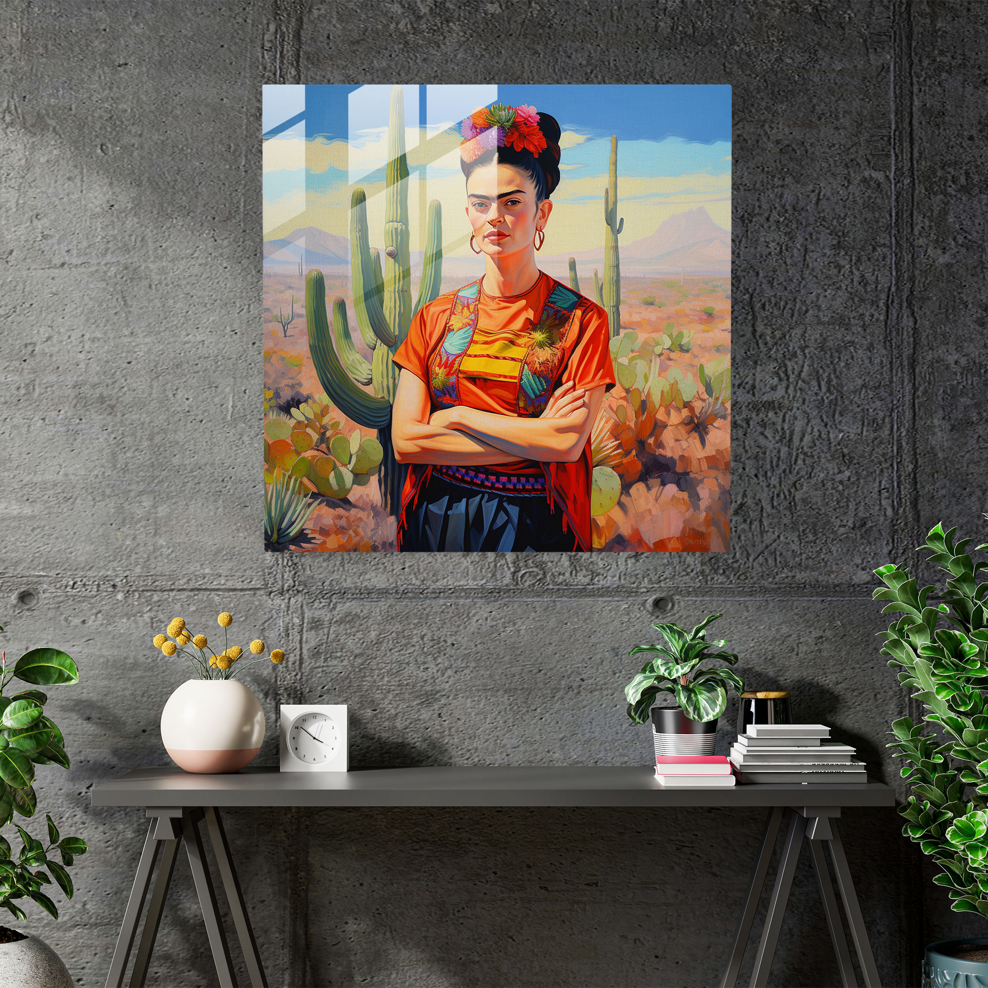 Frida Kahlo Cam Tablo - Çölün İlhamı - Frida Kahlo Modern Sanat Dayanıklılık Cam Sanatı