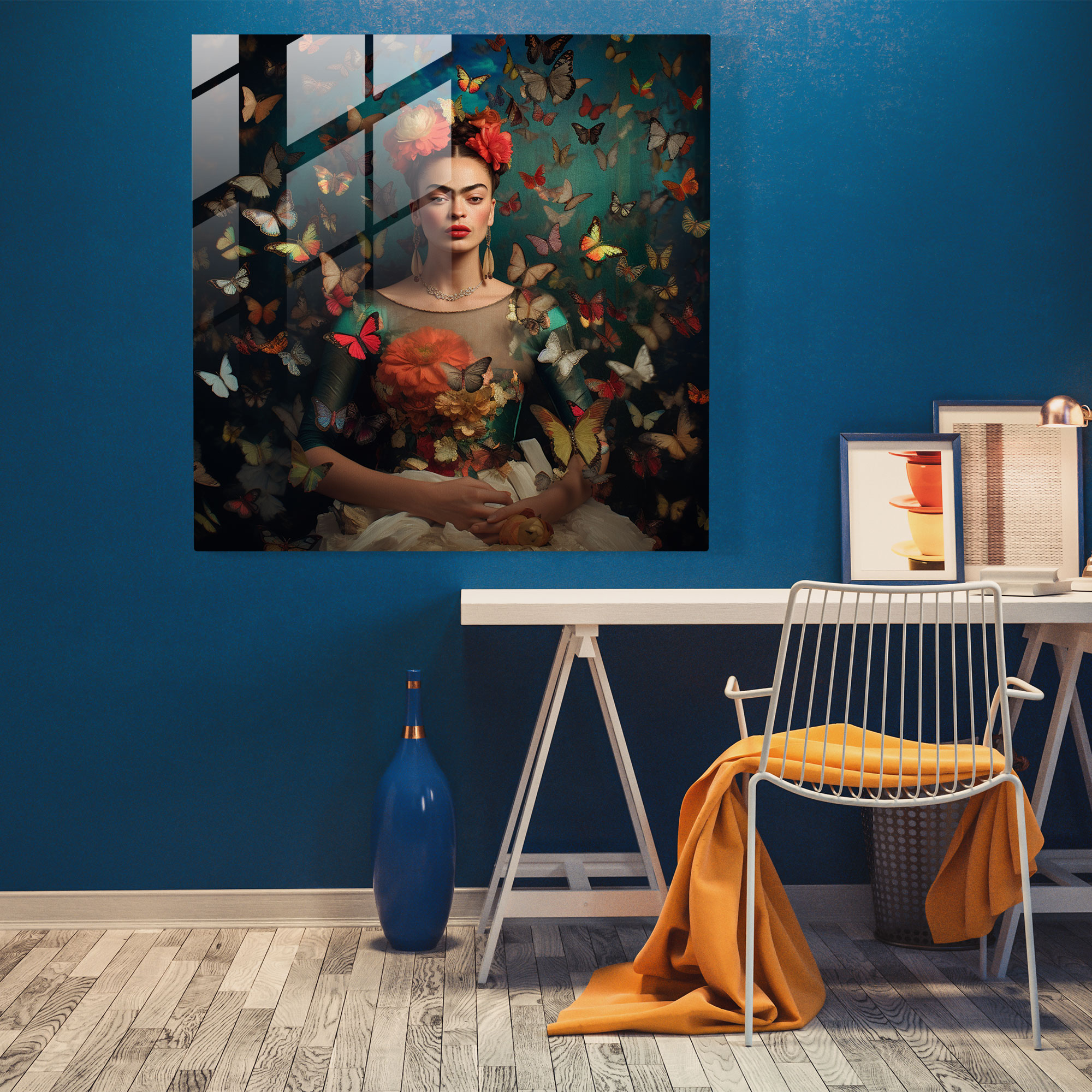 Frida Kahlo Glass Print - Wings Of Renewal - Frida Kahlo, Glass Art, Glass Print, Wall Decoration