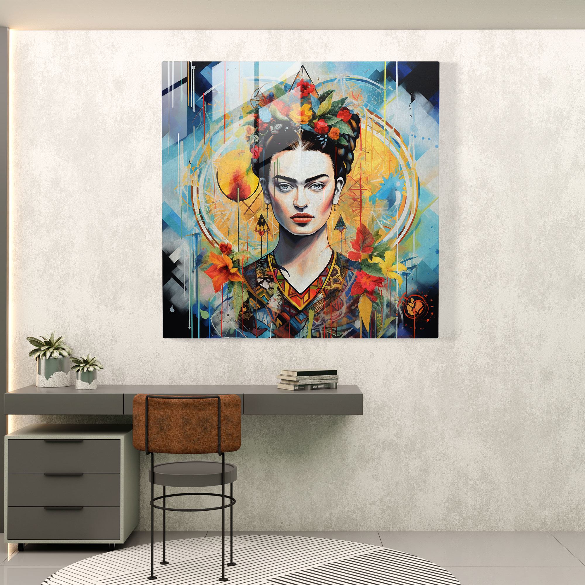 Frida Kahlo Glass Print - Kaleidoscope Muse - Frida Kahlo, Wall Decoration, Glass Print, Modern Art