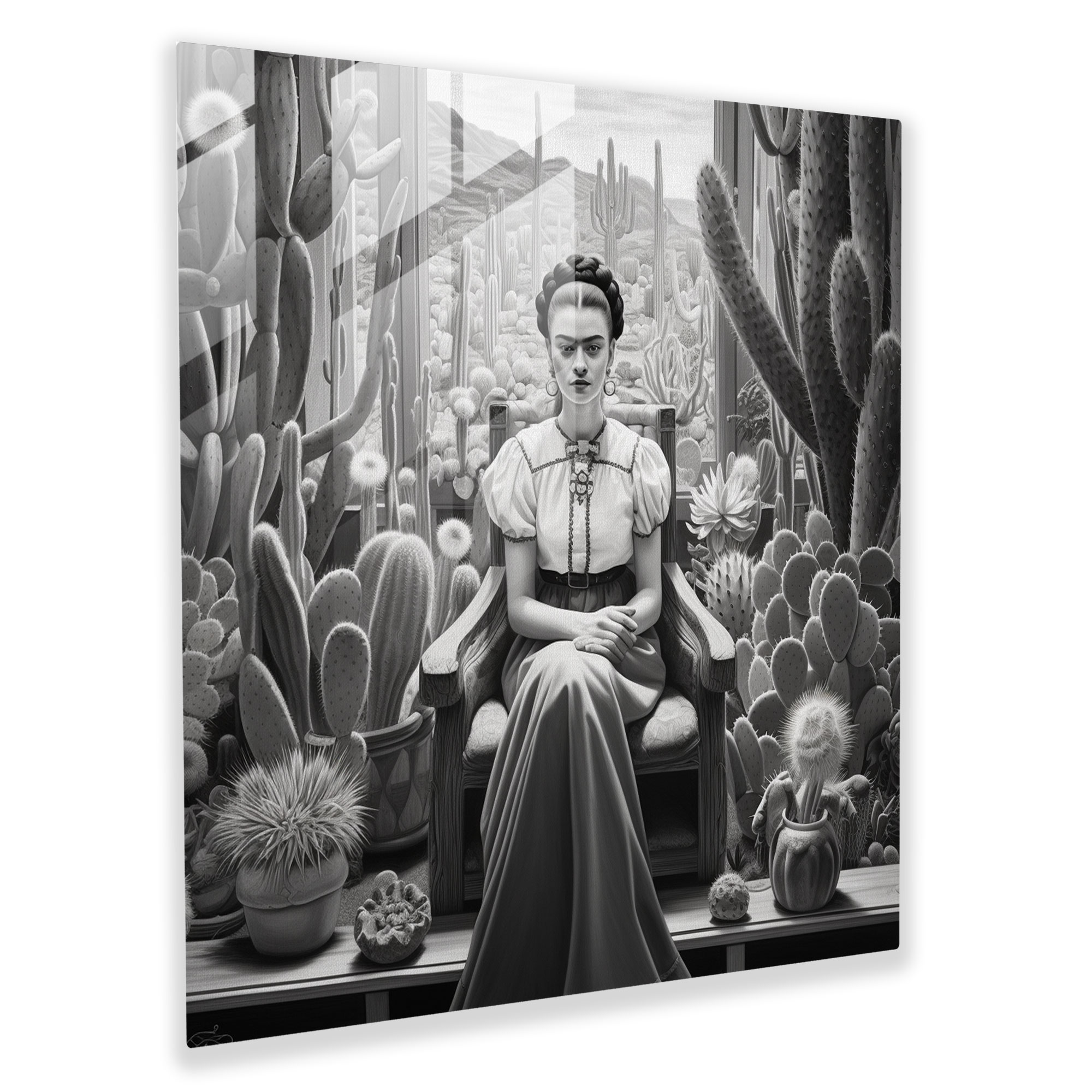 Frida Kahlo Glass Print - Frida Kahlo, Cacti, Frida Kahlo, Glass Art