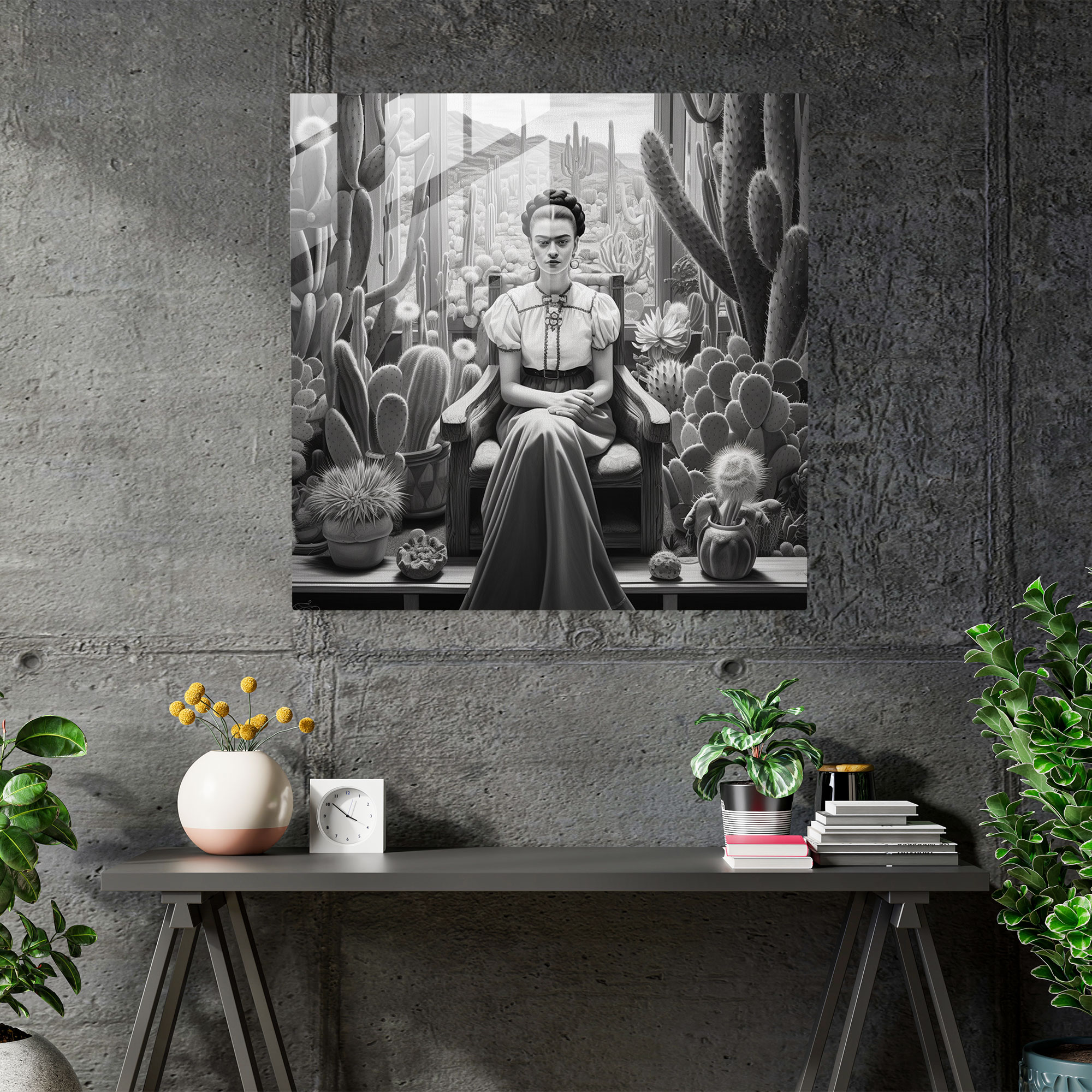 Frida Kahlo Glass Print - Frida Kahlo, Cacti, Frida Kahlo, Glass Art