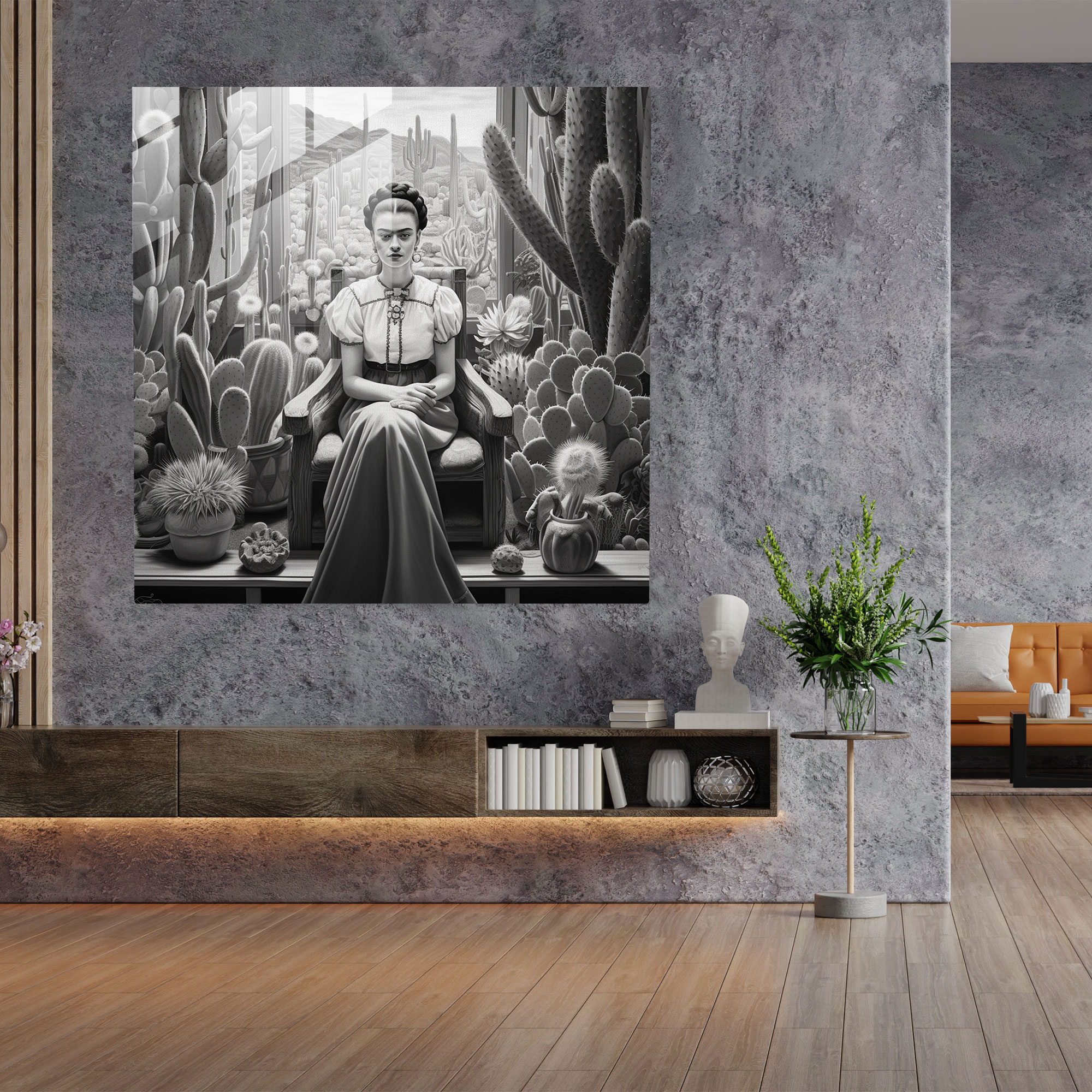 Frida Kahlo Glass Print - Frida Kahlo, Cacti, Frida Kahlo, Glass Art