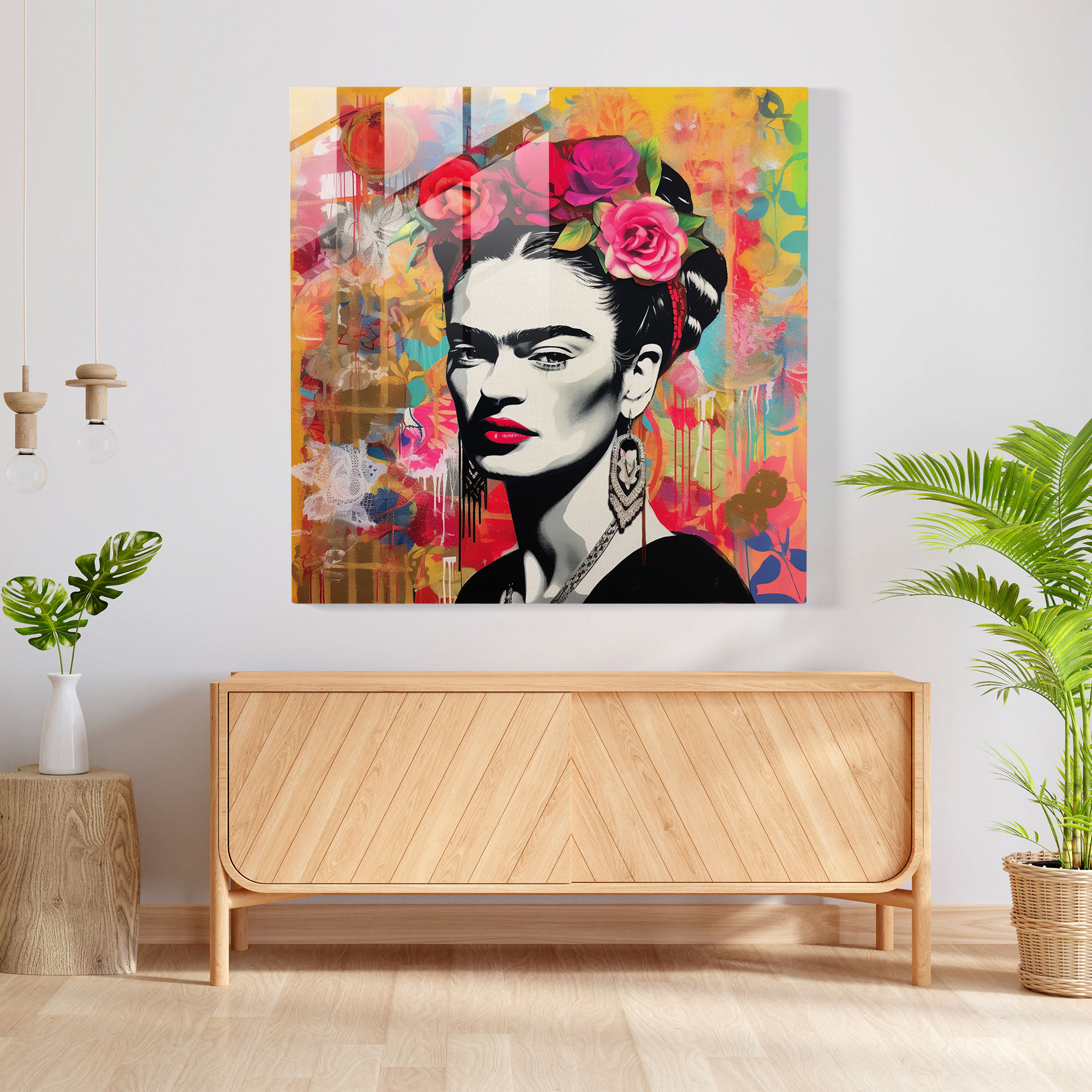 Frida Kahlo Glass Print - Frida Kahlo, Vibrant Patterns, Glass Wall Art, Frida Kahlo Portrait