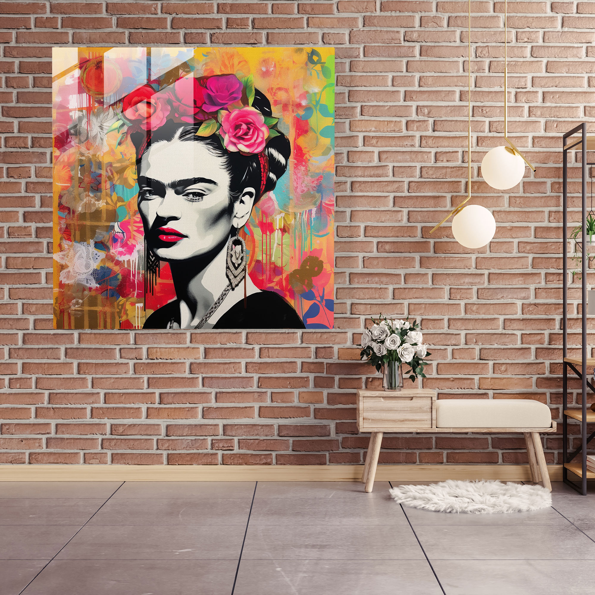 Frida Kahlo Glass Print - Frida Kahlo, Vibrant Patterns, Glass Wall Art, Frida Kahlo Portrait