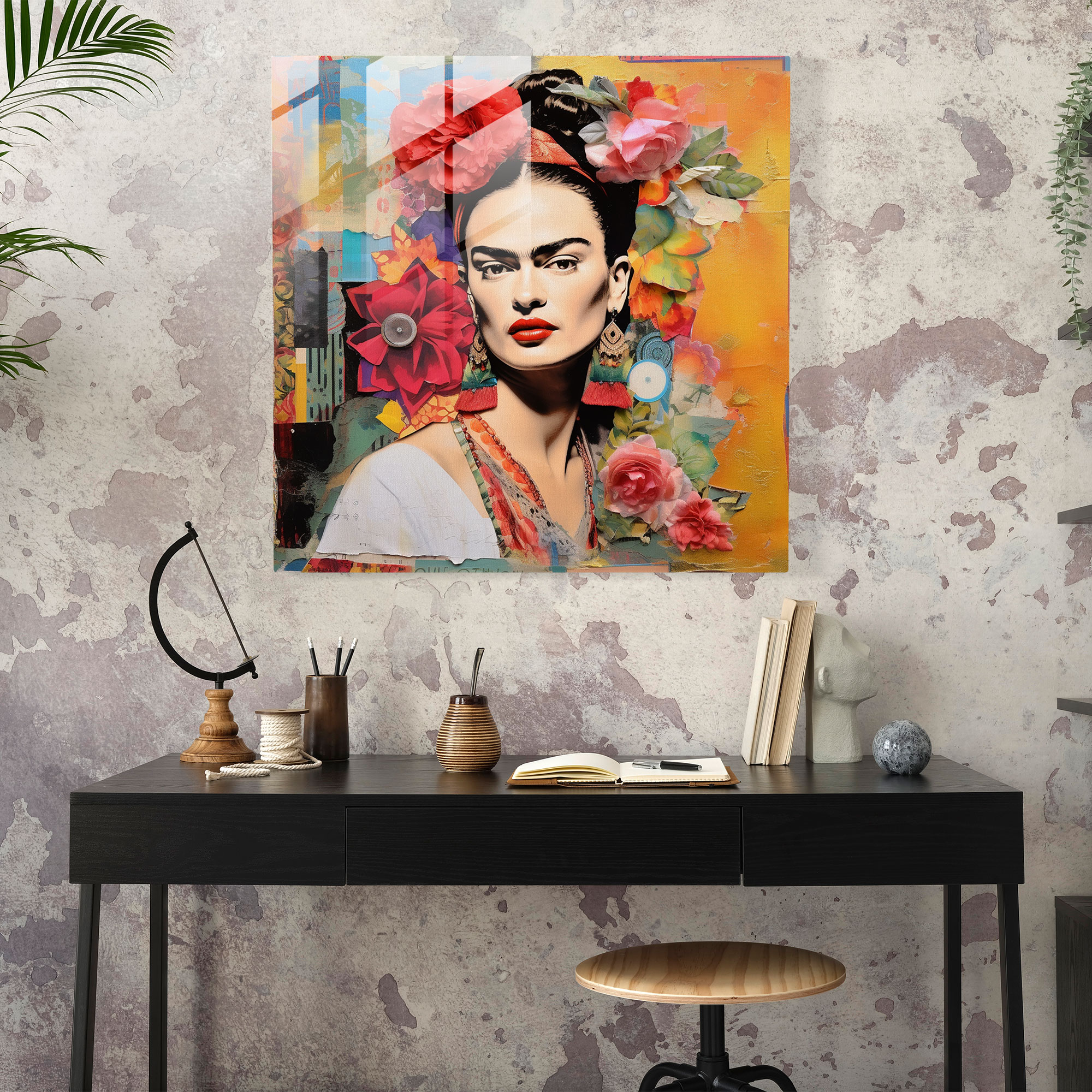 Frida Kahlo Glass Print - Frida Kahlo, Glass Wall Art, Glass Art, Colorful Fabrics