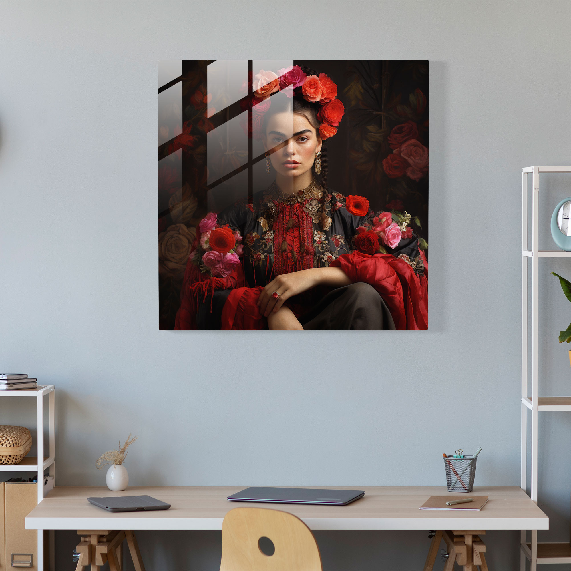 Frida Kahlo Glass Print - Frida Kahlo, Frida Kahlo Intense Gaze, Glass Art, Glass Print