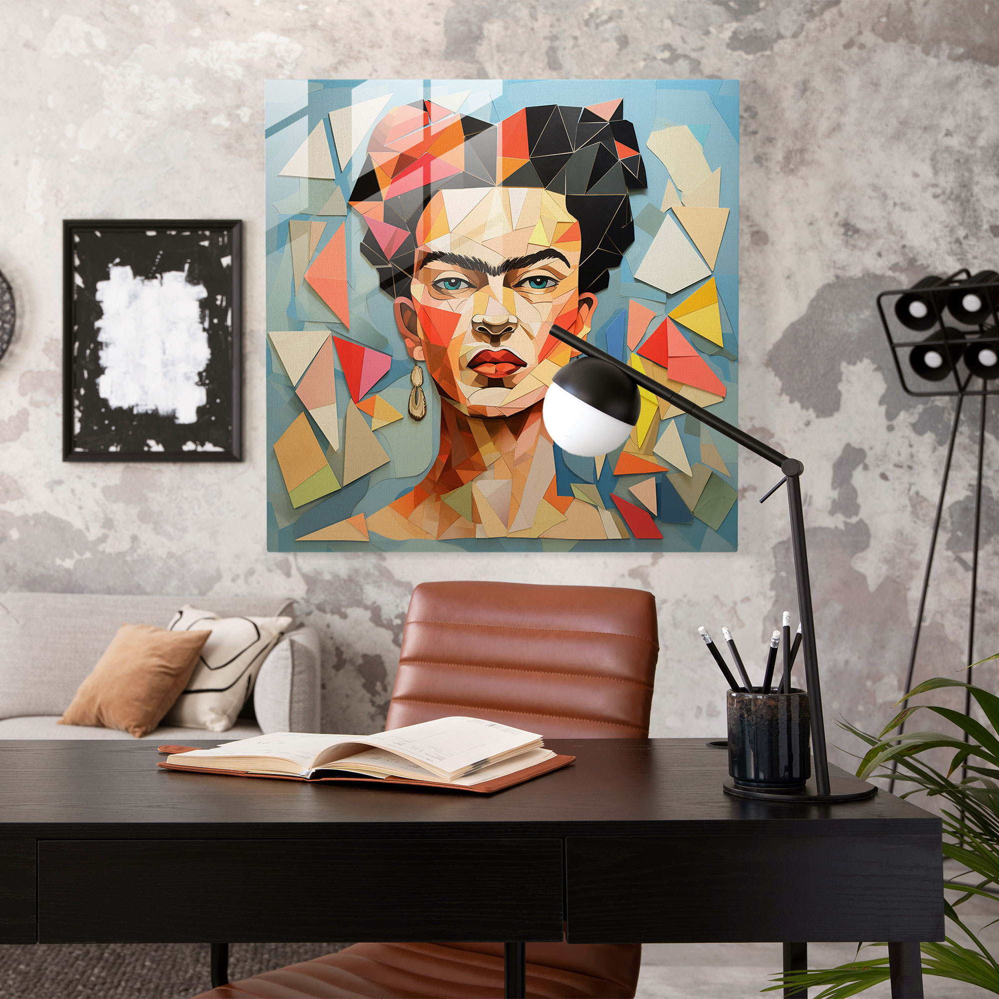 Frida Kahlo Glass Print - Frida Kahlo, Wall Decoration, Cubist-Inspired Artwork, Angles