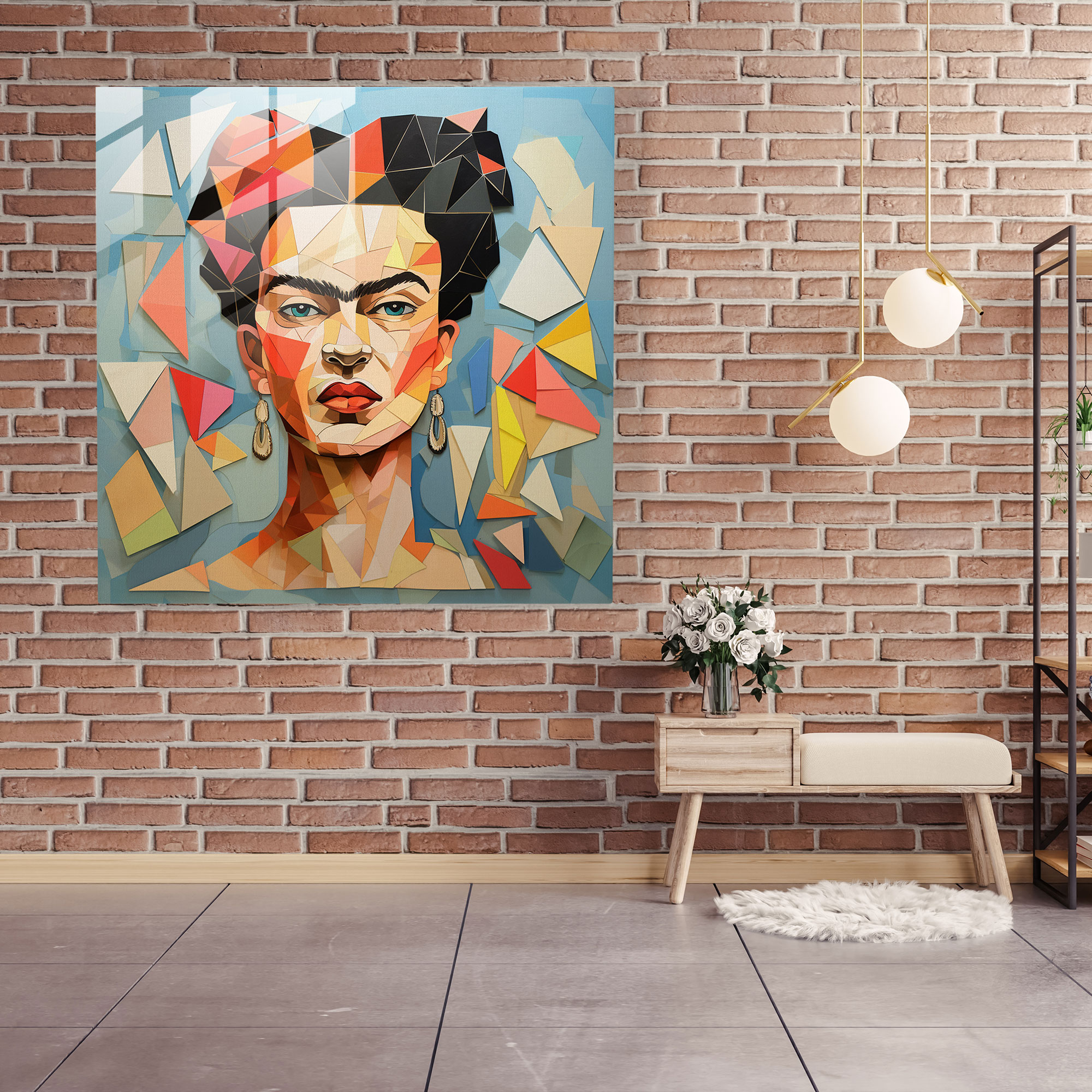Frida Kahlo Glass Print - Frida Kahlo, Wall Decoration, Cubist-Inspired Artwork, Angles