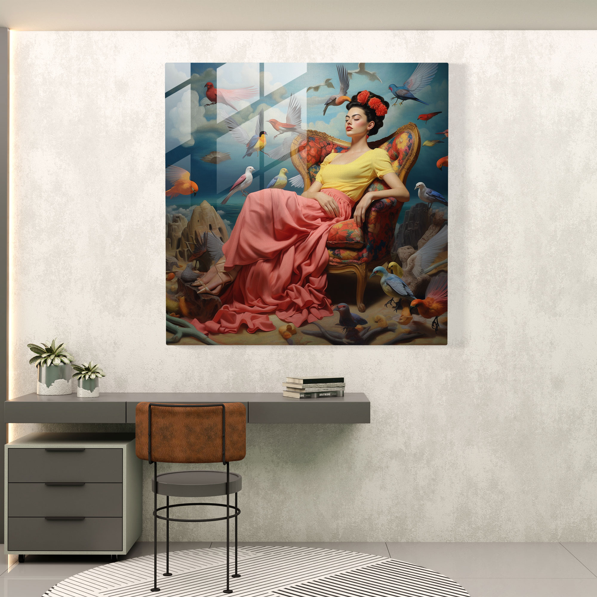 Frida Kahlo Glass Print - Frida Kahlo, Dreamland, Glass Wall Art, Wall Decoration