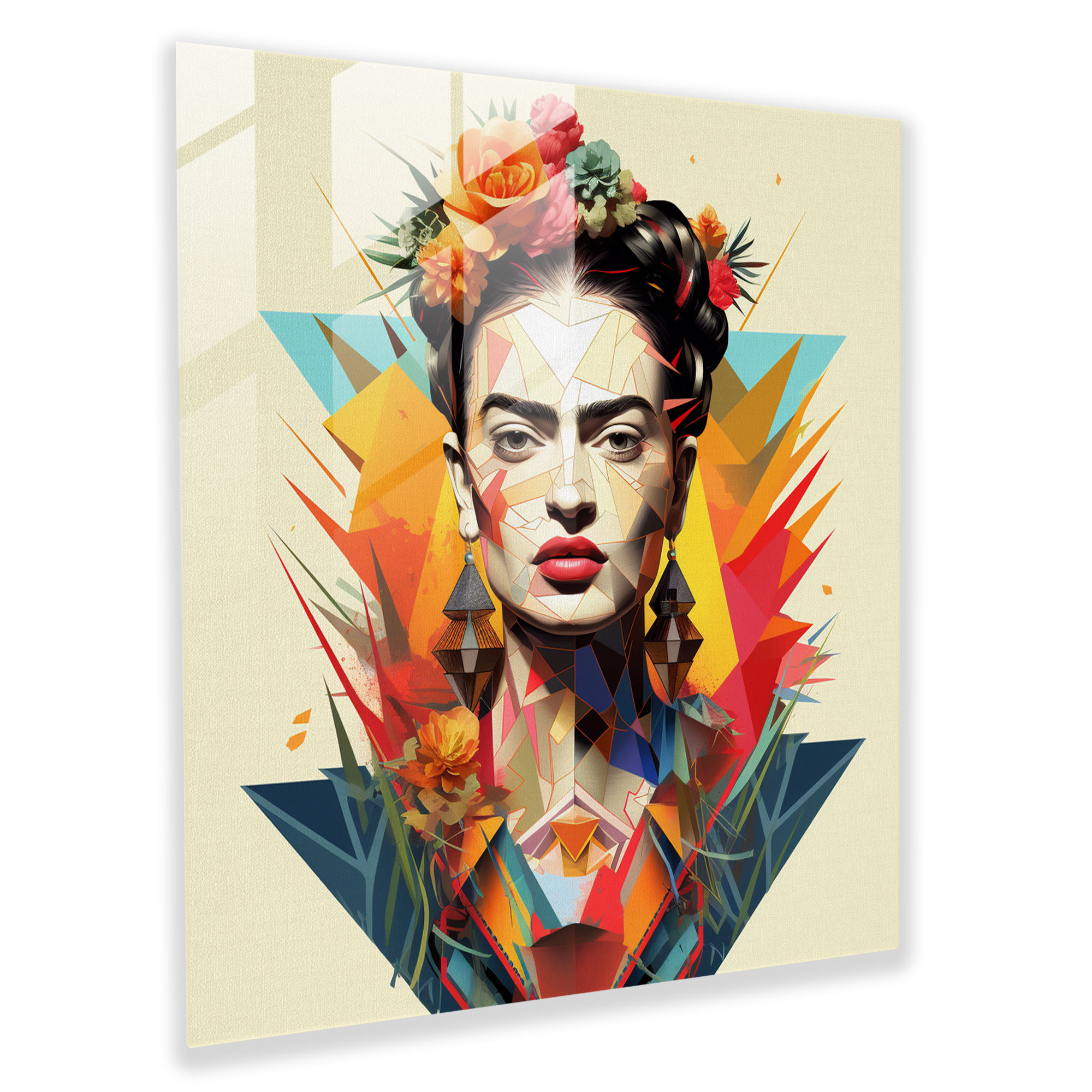 Frida Kahlo Glass Print - Frida Kahlo, Glass Print, Digital Illustration, Geometric Patterns