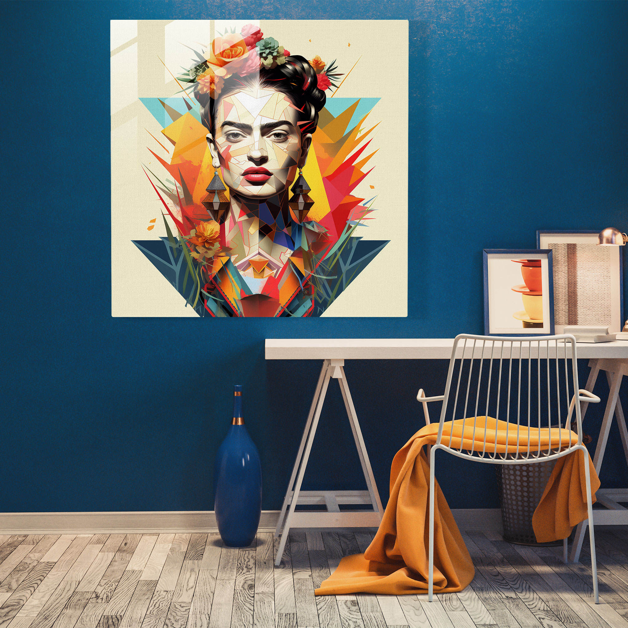 Frida Kahlo Glass Print - Frida Kahlo, Glass Print, Digital Illustration, Geometric Patterns