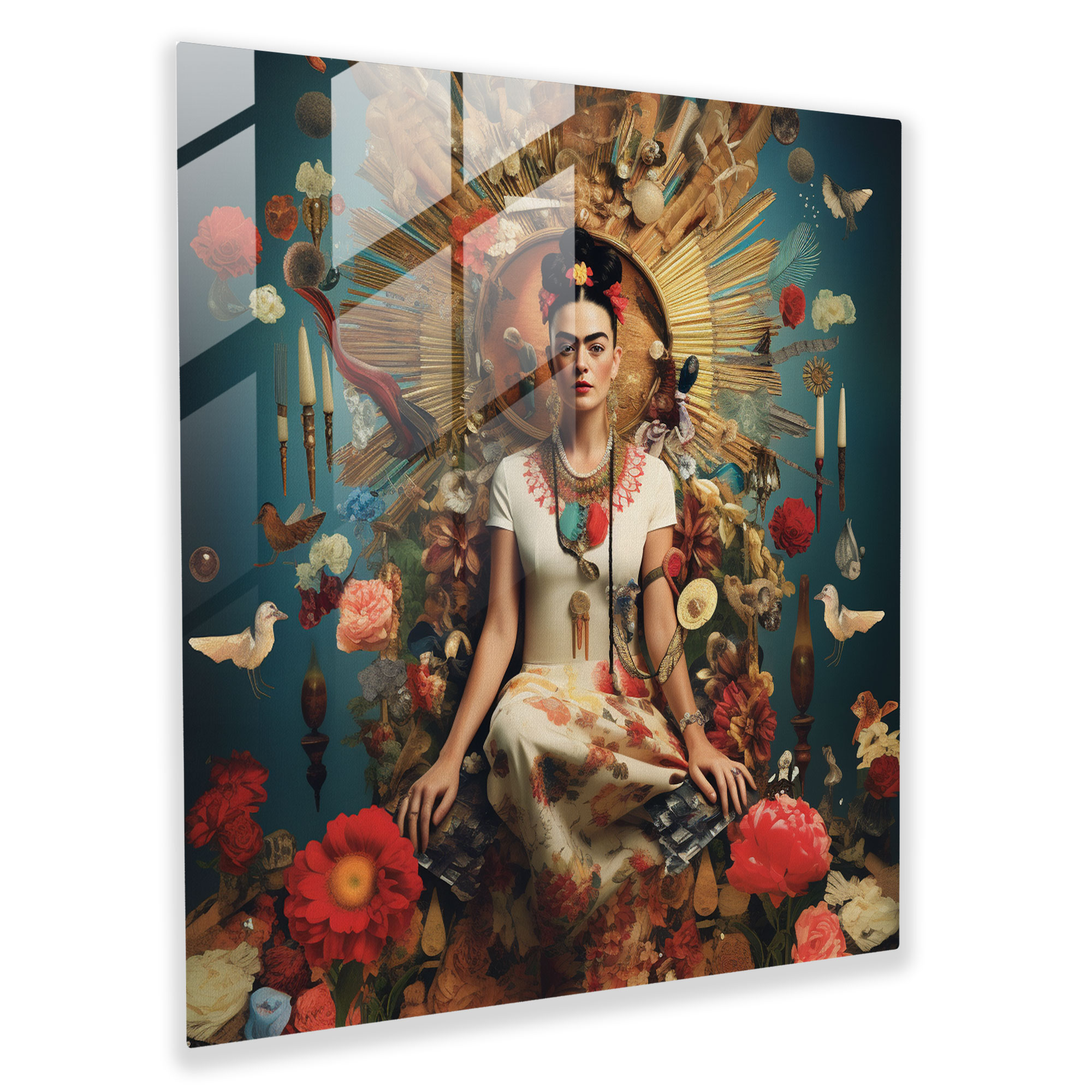 Frida Kahlo Glass Print - Frida Kahlo, Surrealist Collage, Glass Art, Glass Print