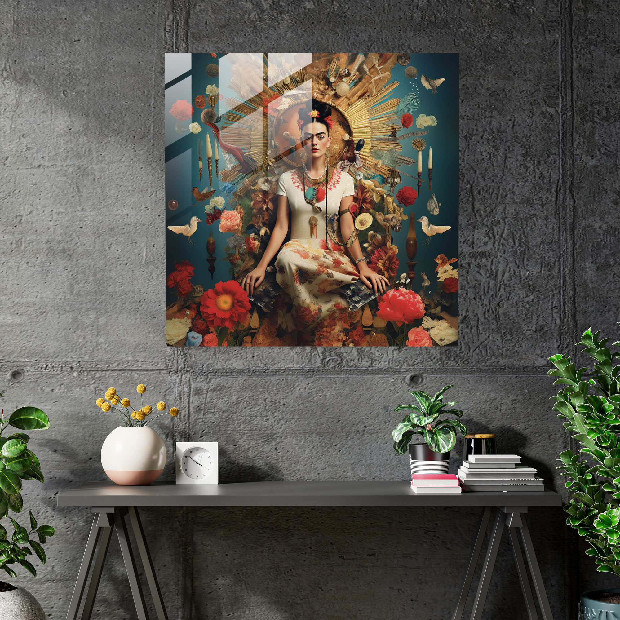 Frida Kahlo Glass Print - Frida Kahlo, Surrealist Collage, Glass Art, Glass Print