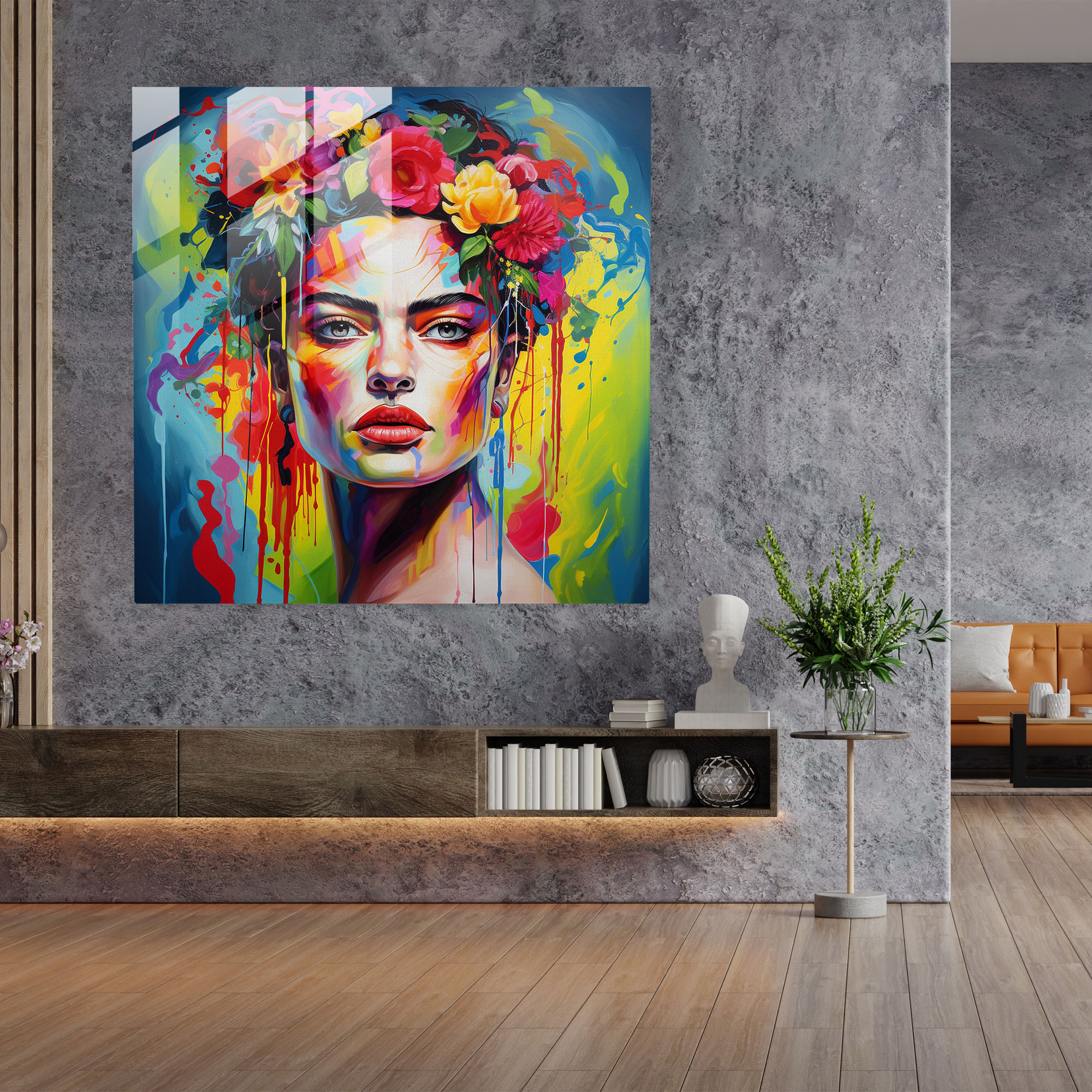 Frida Kahlo Glass Print - Frida Kahlo, Abstract Painting, Iconic Self-Portraits, Glass Art