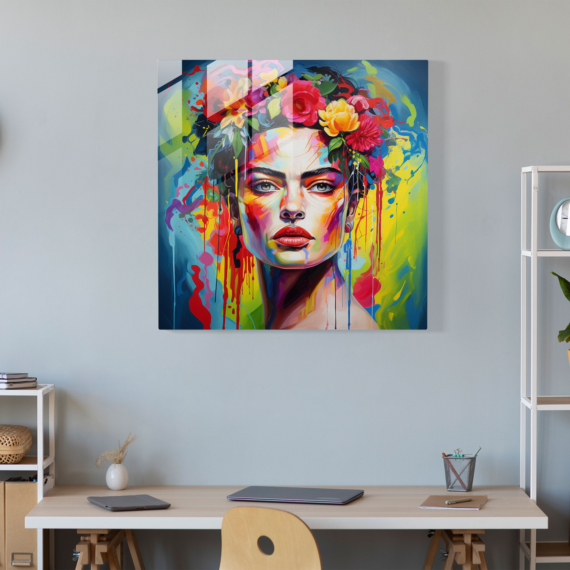 Frida Kahlo Glass Print - Frida Kahlo, Abstract Painting, Iconic Self-Portraits, Glass Art