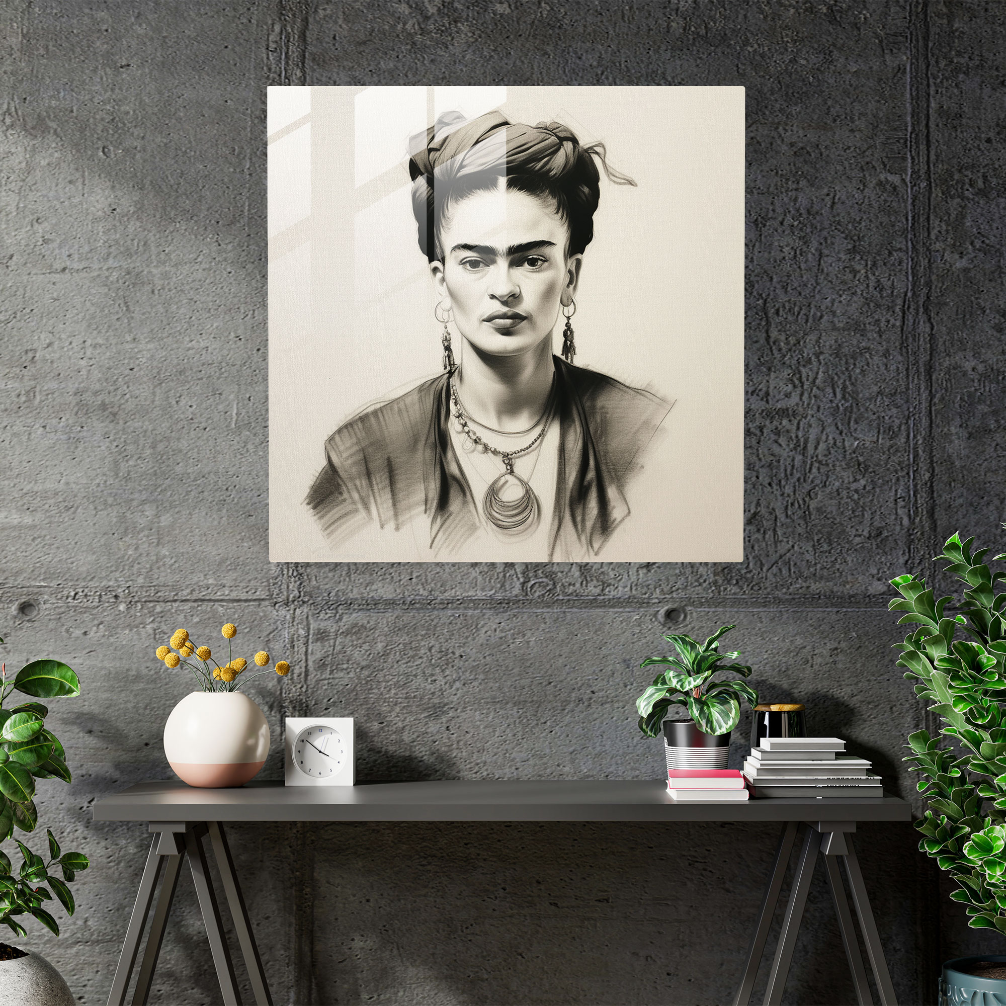 Frida Kahlo Glass Print - Frida Kahlo, Home Decoration, Hand-Drawn, Frida Kahlo
