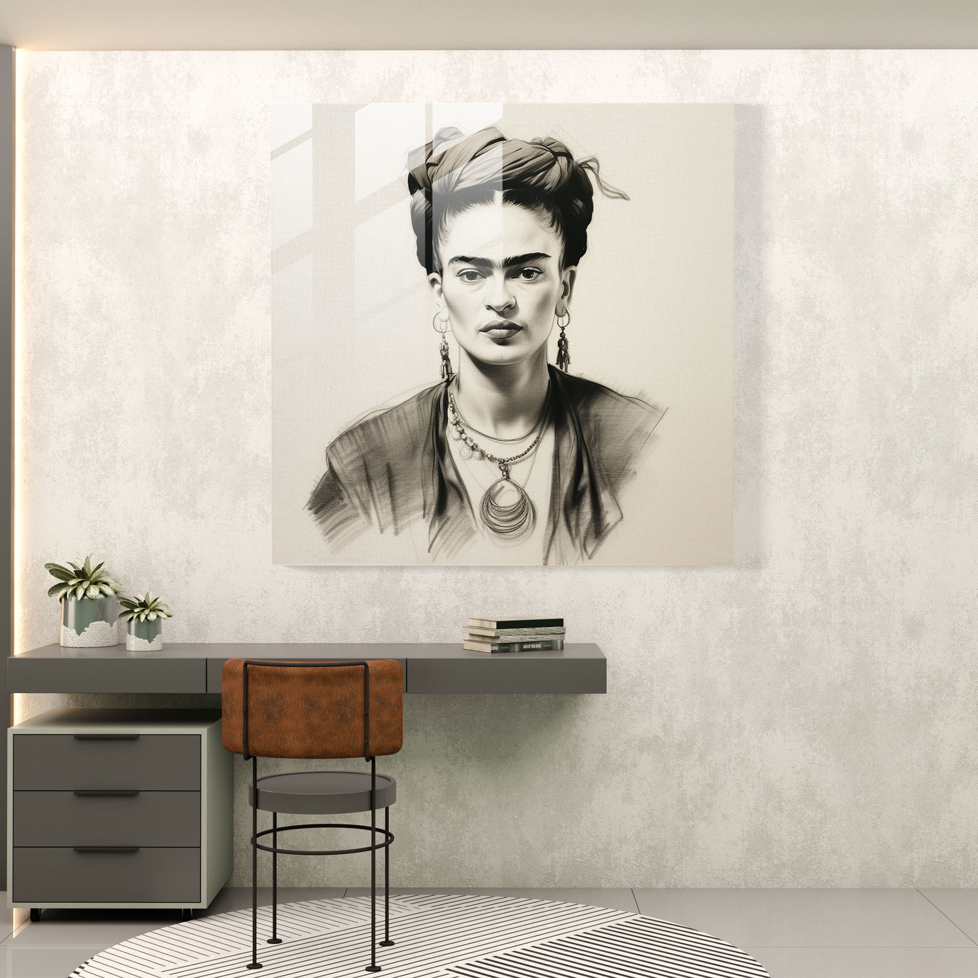Frida Kahlo Glass Print - Frida Kahlo, Home Decoration, Hand-Drawn, Frida Kahlo
