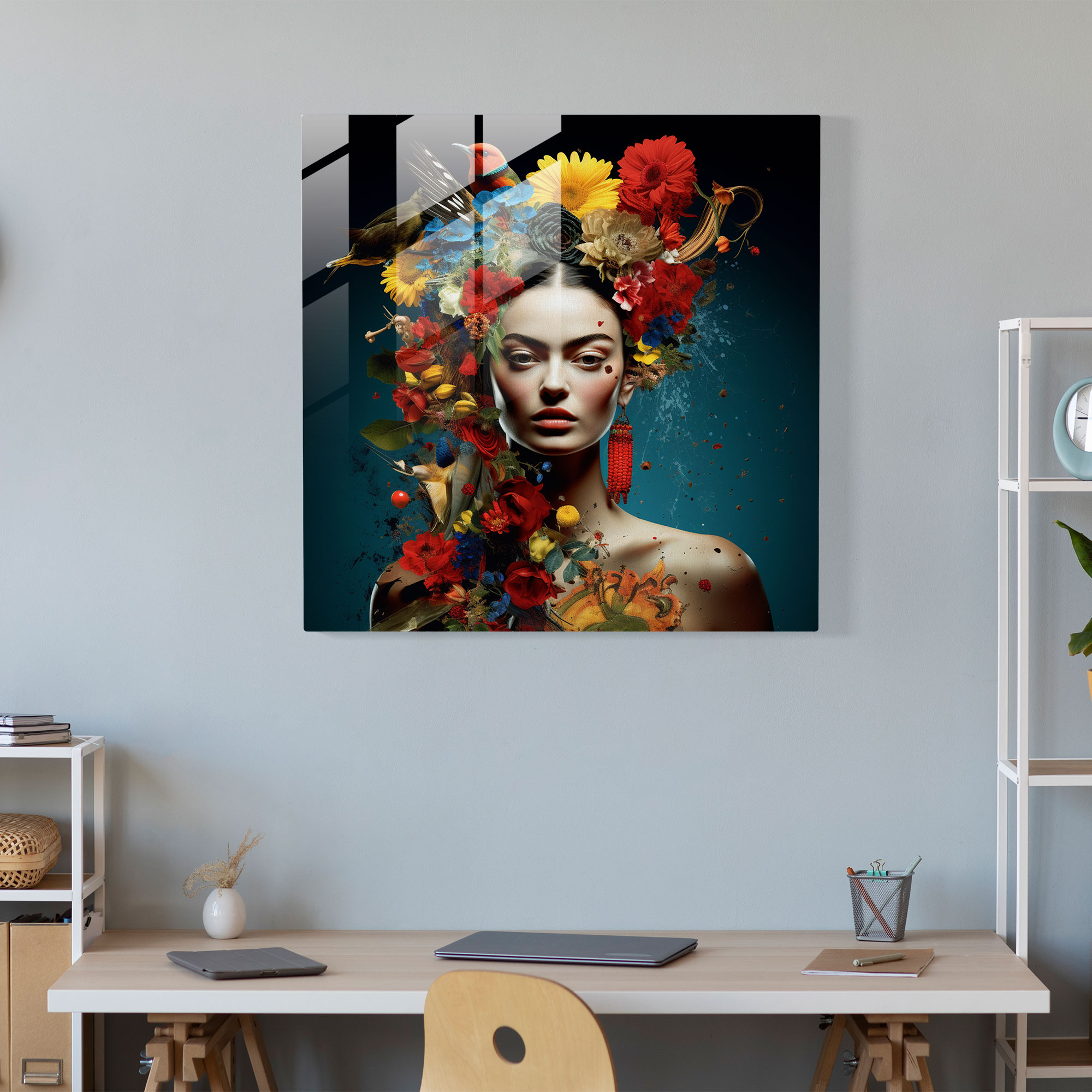Frida Kahlo Glass Print - Frida Kahlo, Wall Decoration, Nature, Glass Print