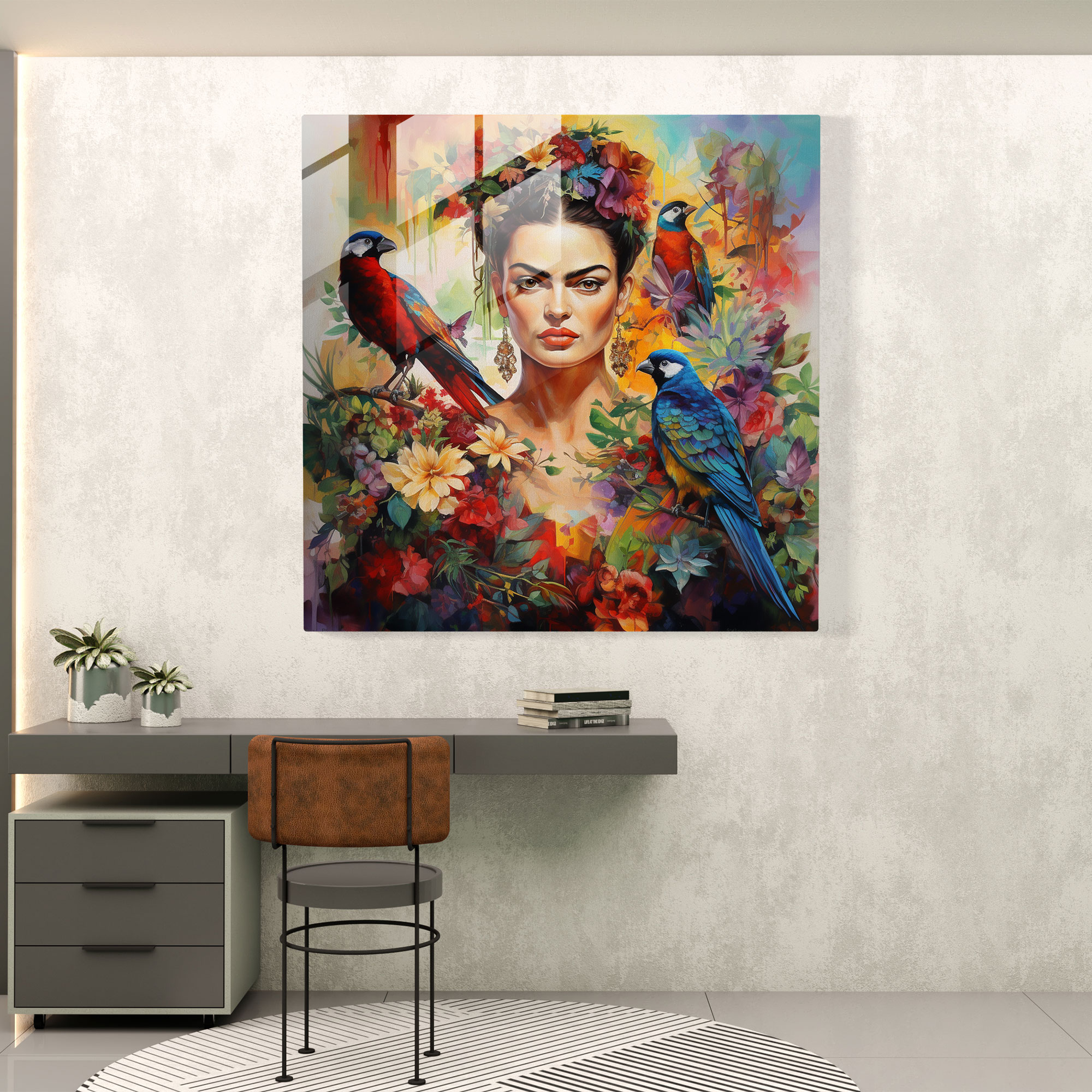Frida Kahlo Glass Print - Frida Kahlo, Wall Decoration, Home Decoration, Modern Art
