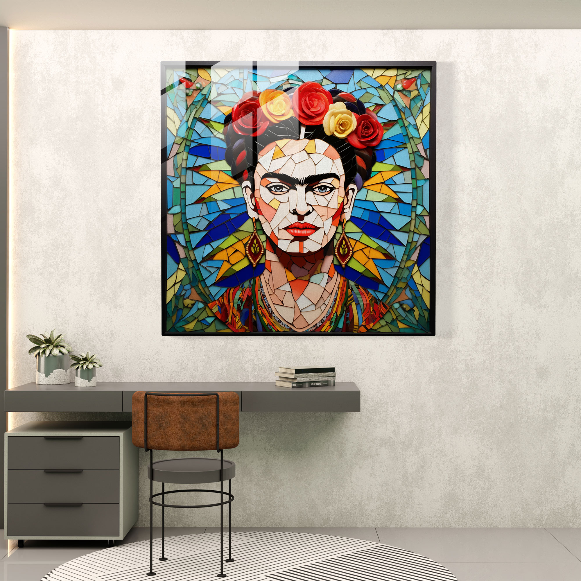 Frida Kahlo Glass Print - Frida Kahlo, Modern Art, Glass Print, Mosaic-Inspired